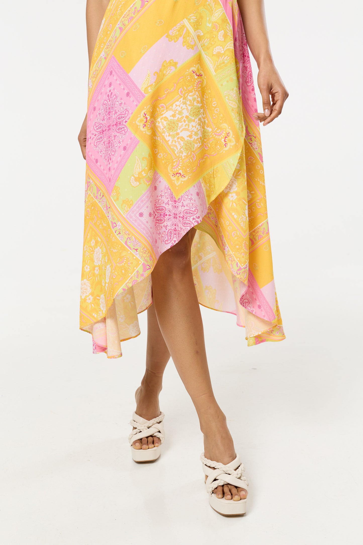 
                  
                    Yellow Pink Paisley Print Wrap Midi Dress
                  
                