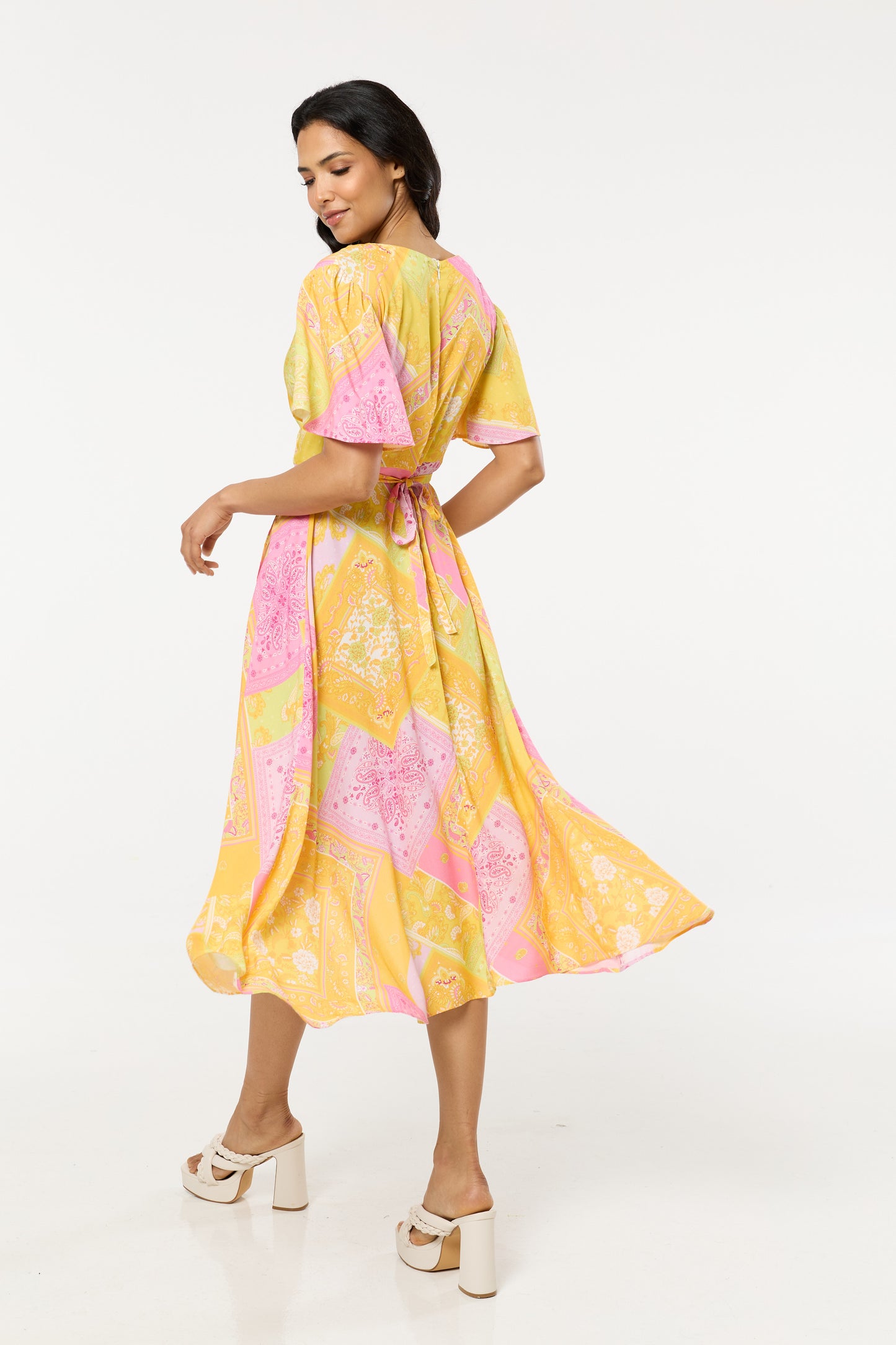 
                  
                    Yellow Pink Paisley Print Wrap Midi Dress
                  
                