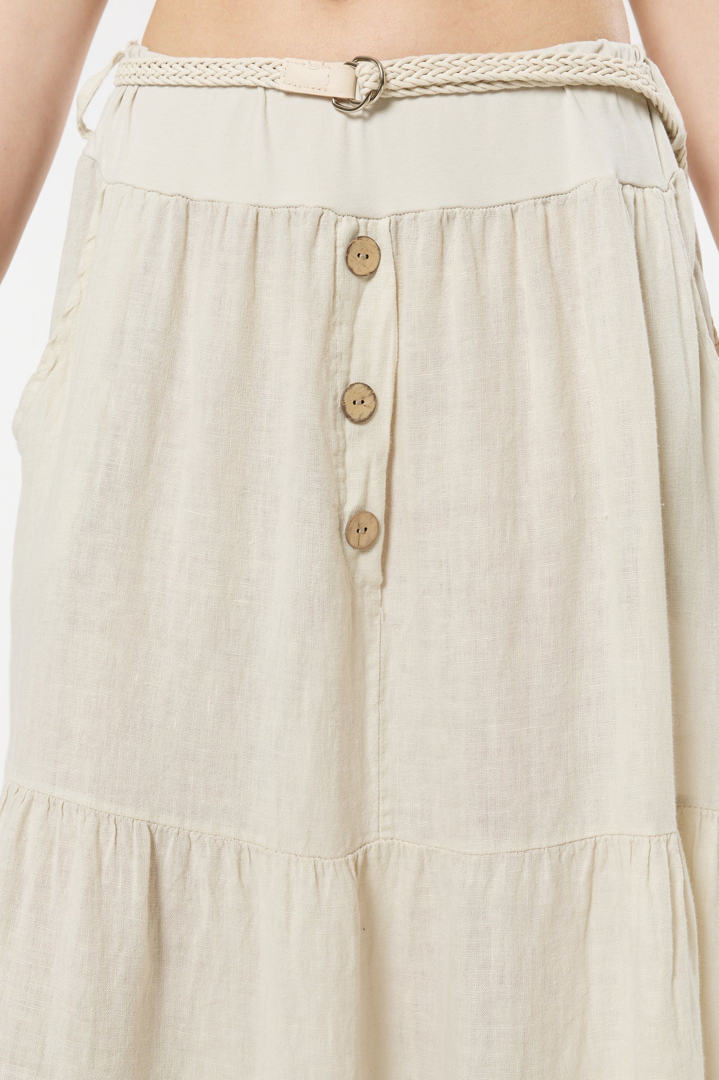 
                  
                    Cream Linen Tiered Maxi Skirt With Belt
                  
                