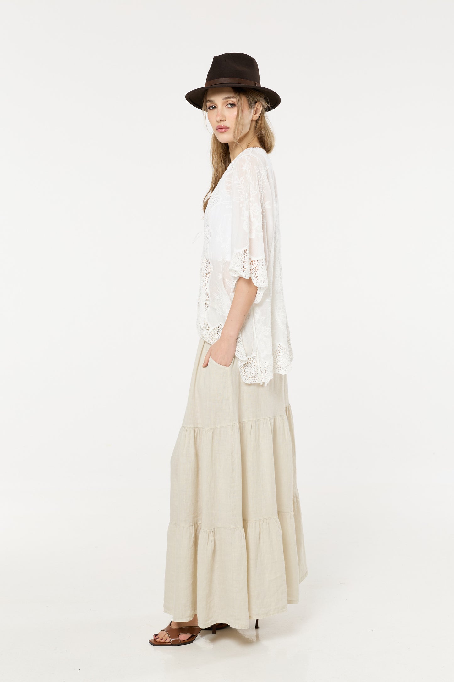 
                  
                    White Lace Tie Front Sheer Kimono Top
                  
                
