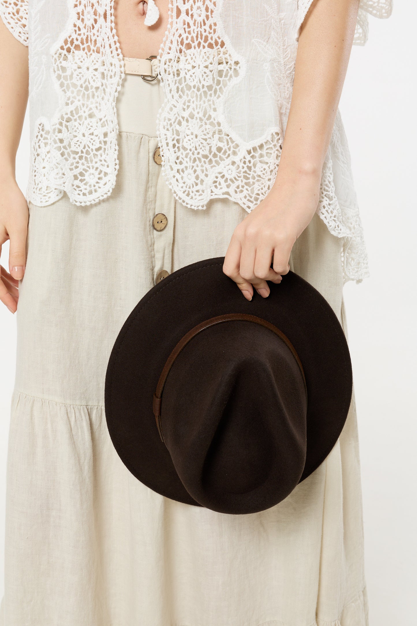 
                  
                    Brown Wool Felt Fedora Hat with Leather Band
                  
                