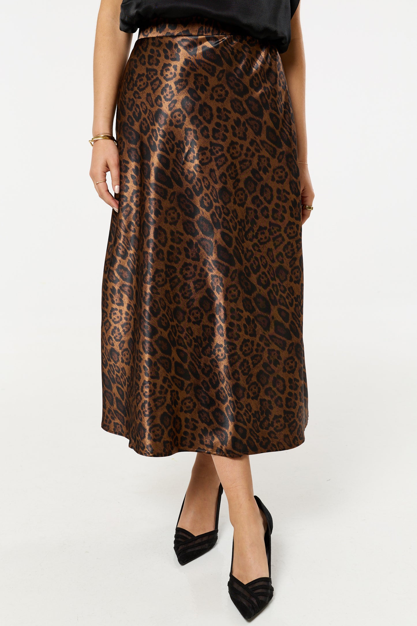 
                  
                    Leopard Print Satin Midi Skirt
                  
                