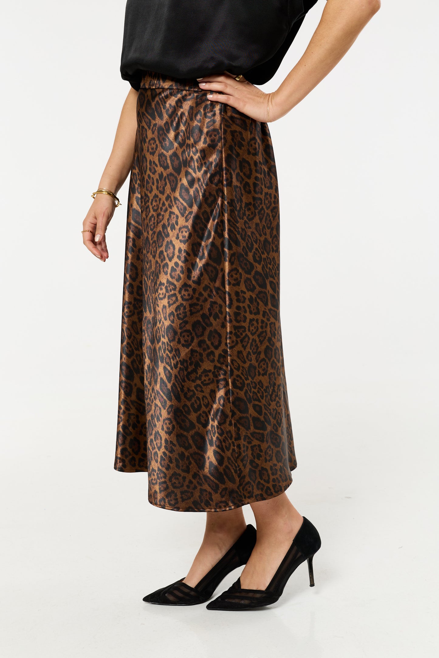 
                  
                    Leopard Print Satin Midi Skirt
                  
                