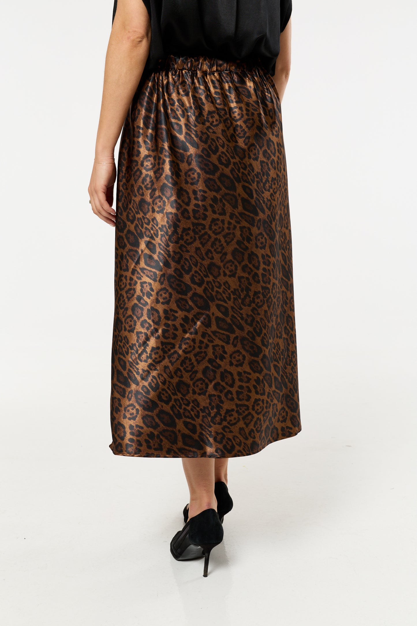 
                  
                    Leopard Print Satin Midi Skirt
                  
                