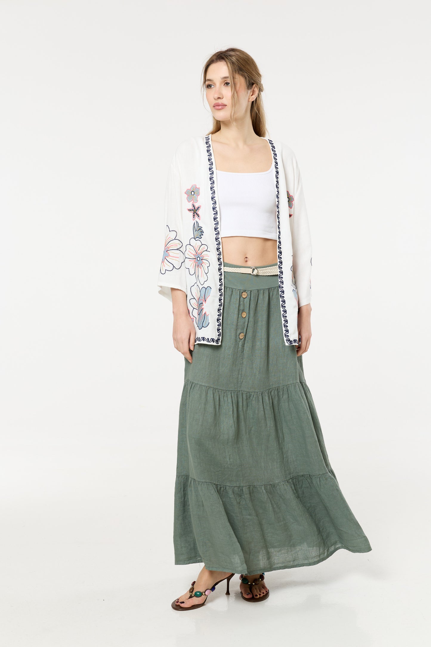 
                  
                    Floral Embroidered Open Front Kimono
                  
                