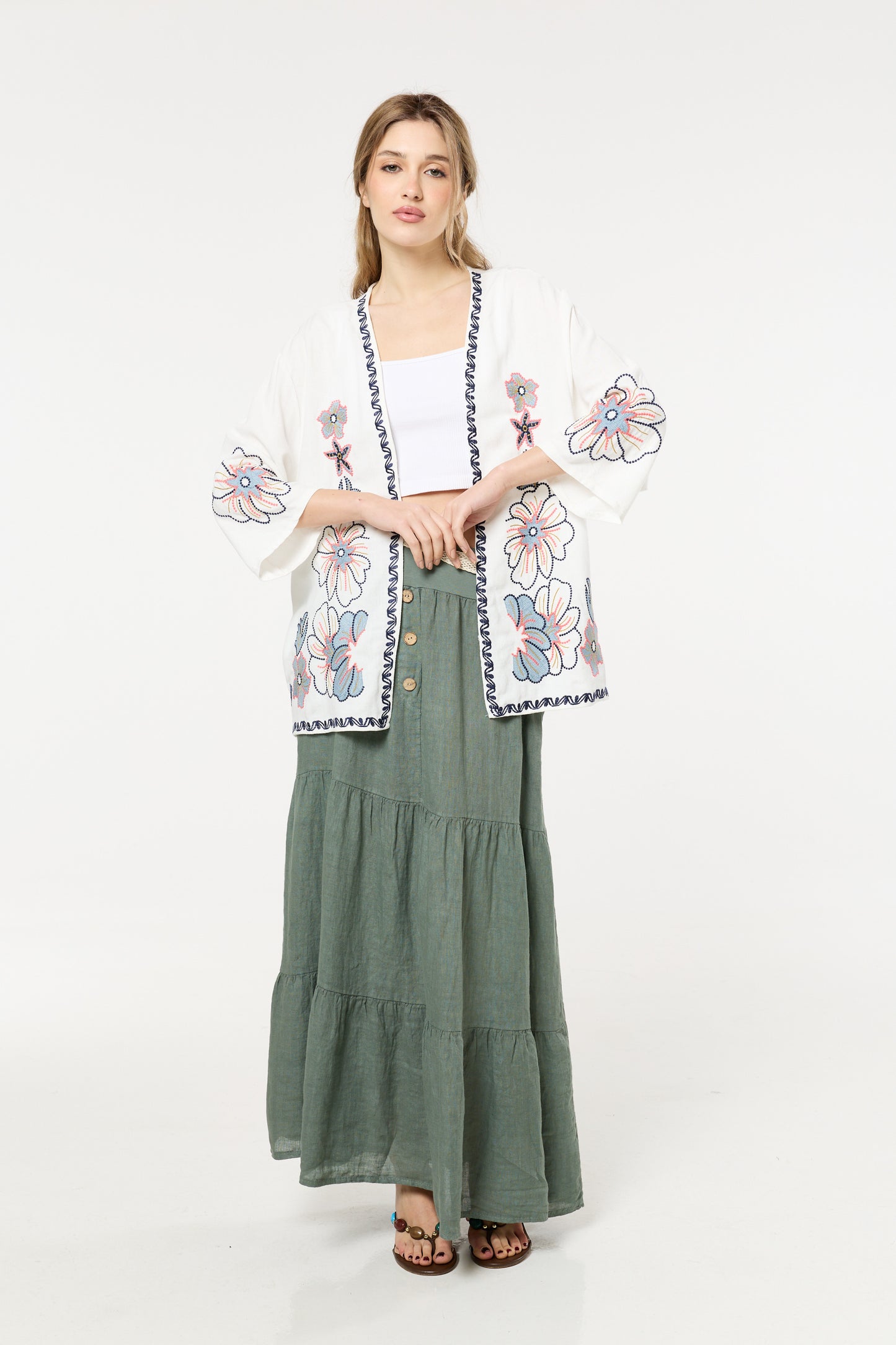 
                  
                    Floral Embroidered Open Front Kimono
                  
                