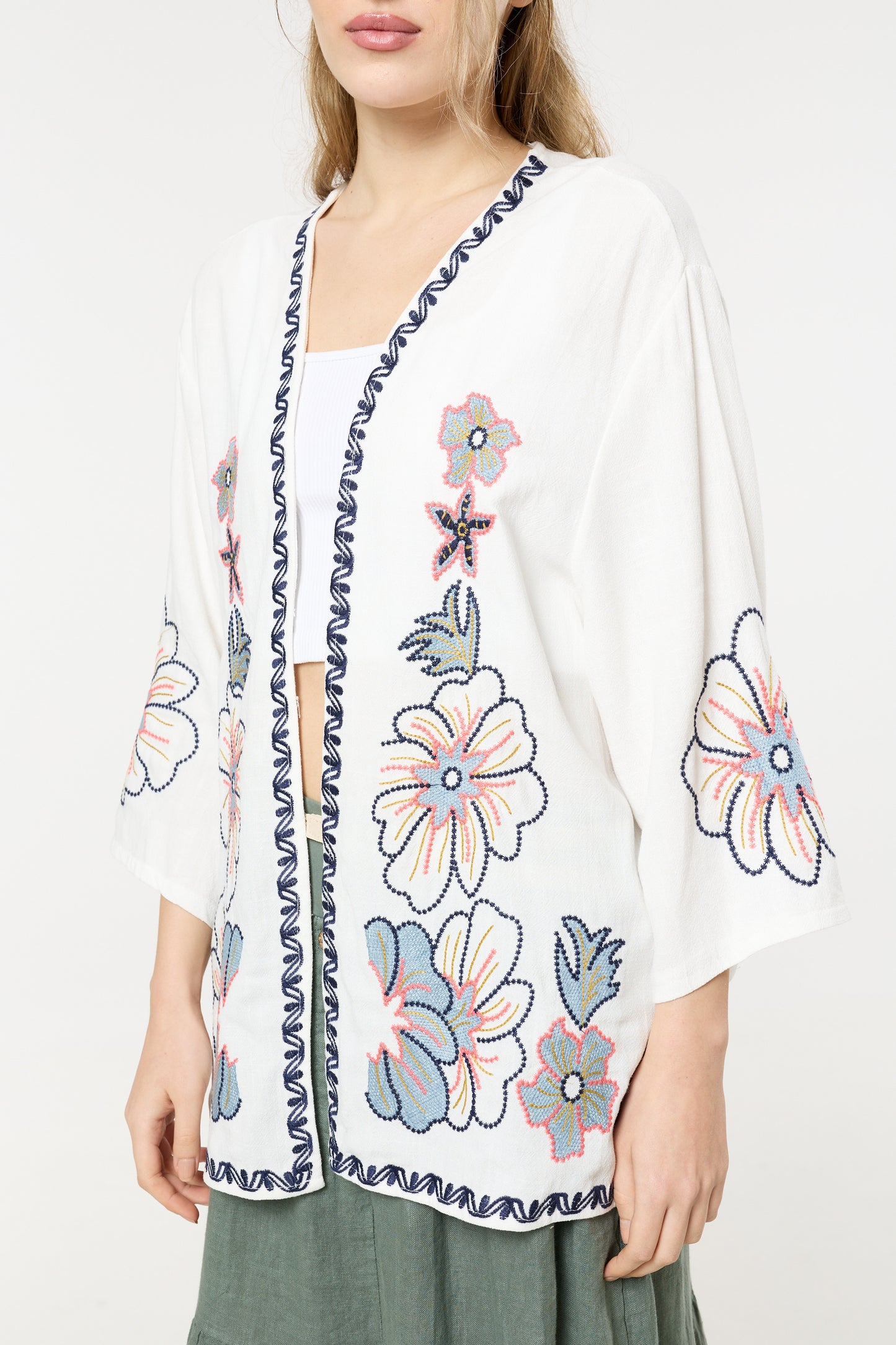 
                  
                    Floral Embroidered Open Front Kimono
                  
                