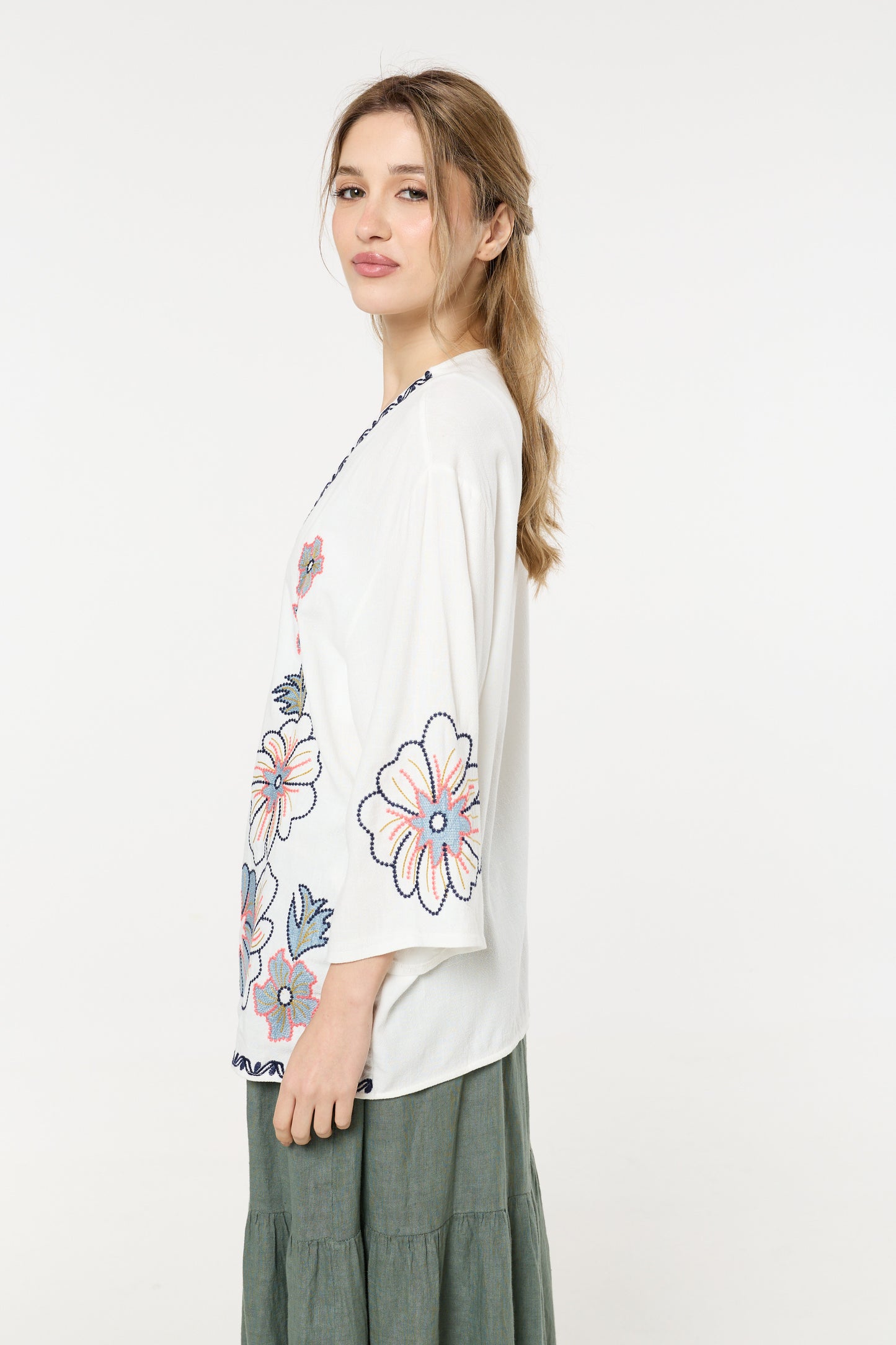 
                  
                    Floral Embroidered Open Front Kimono
                  
                