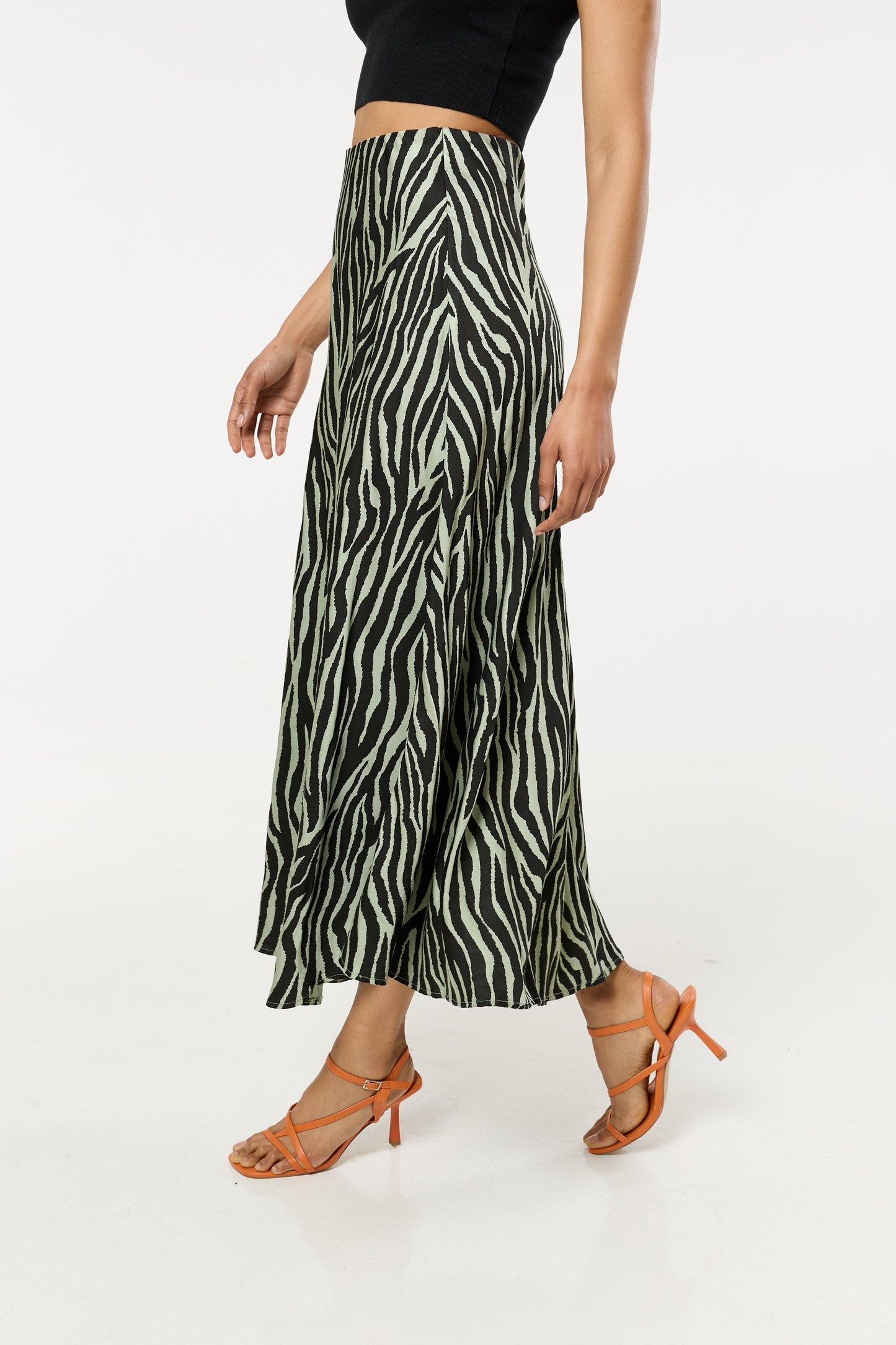 
                  
                    Green Zebra Print Satin Silk Blend Maxi Skirt
                  
                