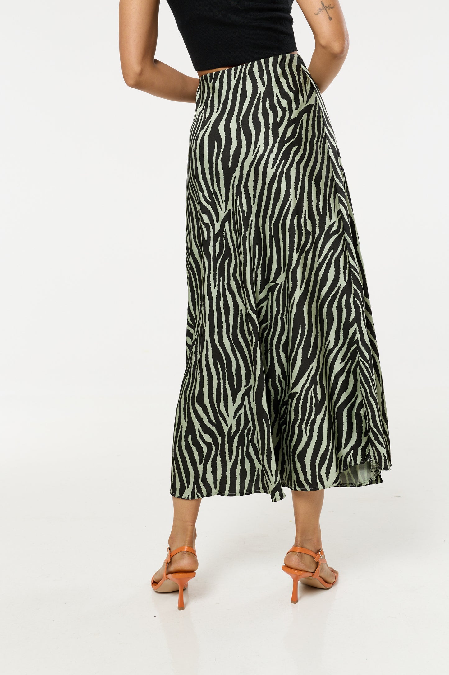 
                  
                    Green Zebra Print Satin Silk Blend Maxi Skirt
                  
                