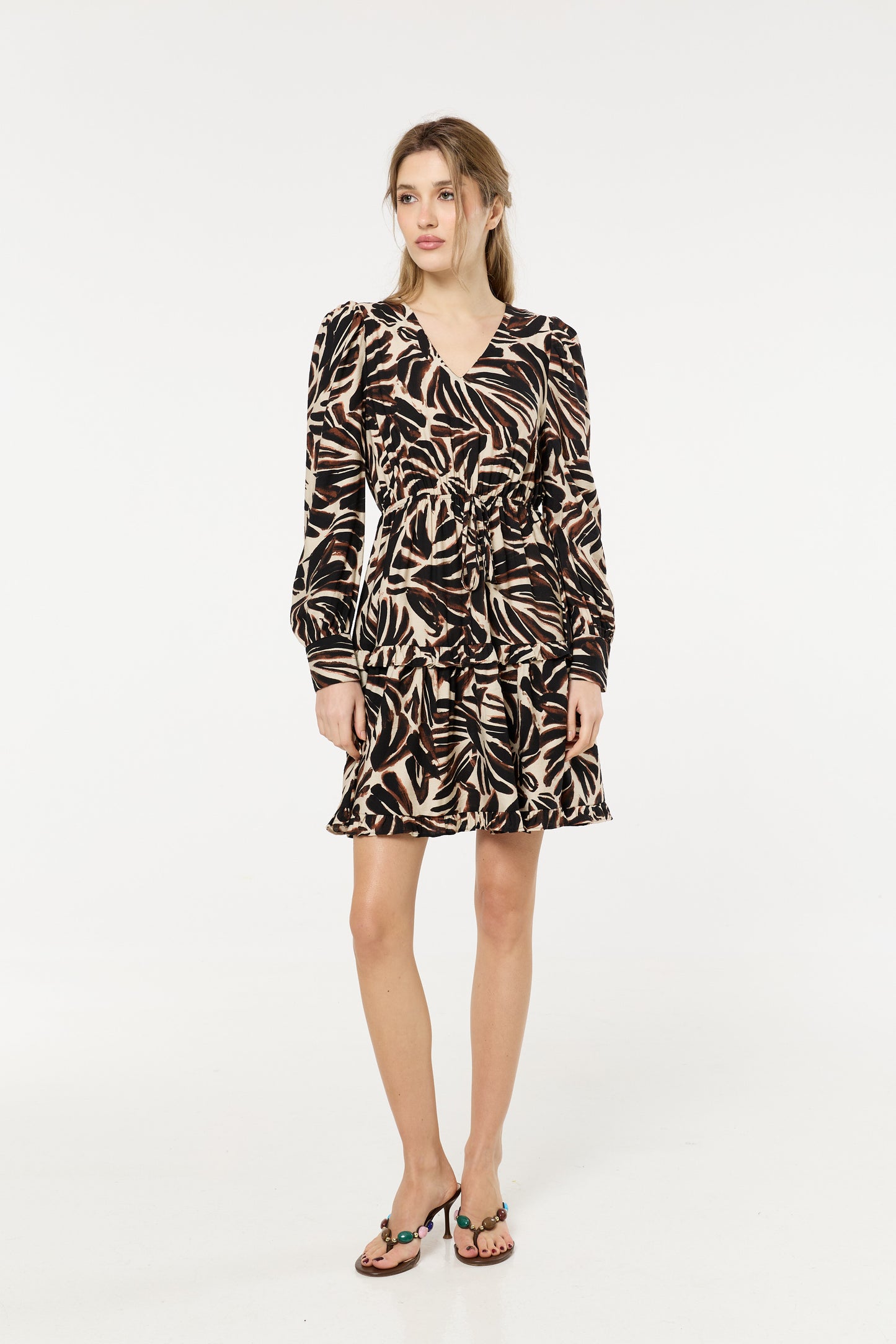 
                  
                    Brown Leaf Print Long Sleeve Mini Dress
                  
                