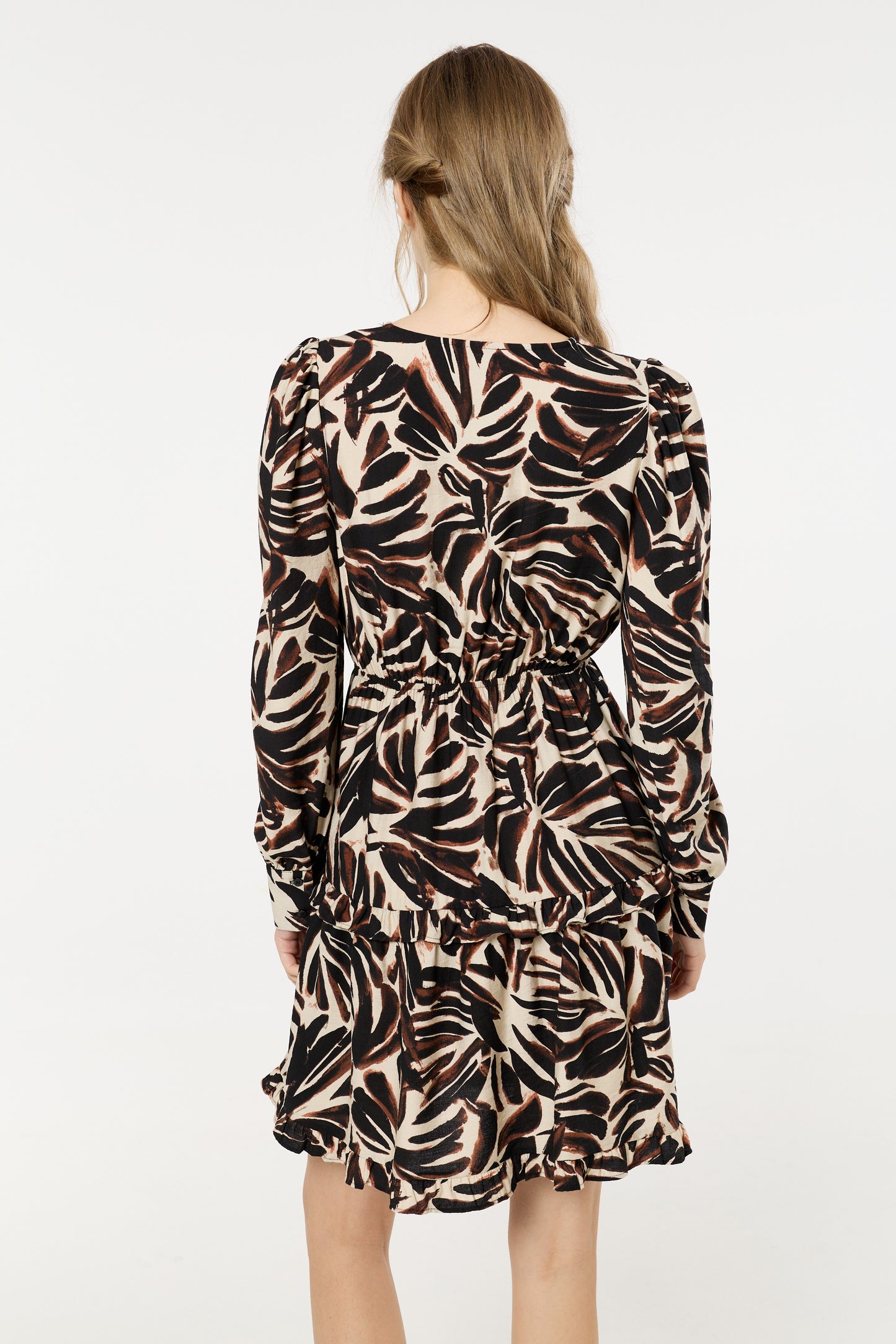 
                  
                    Brown Leaf Print Long Sleeve Mini Dress
                  
                