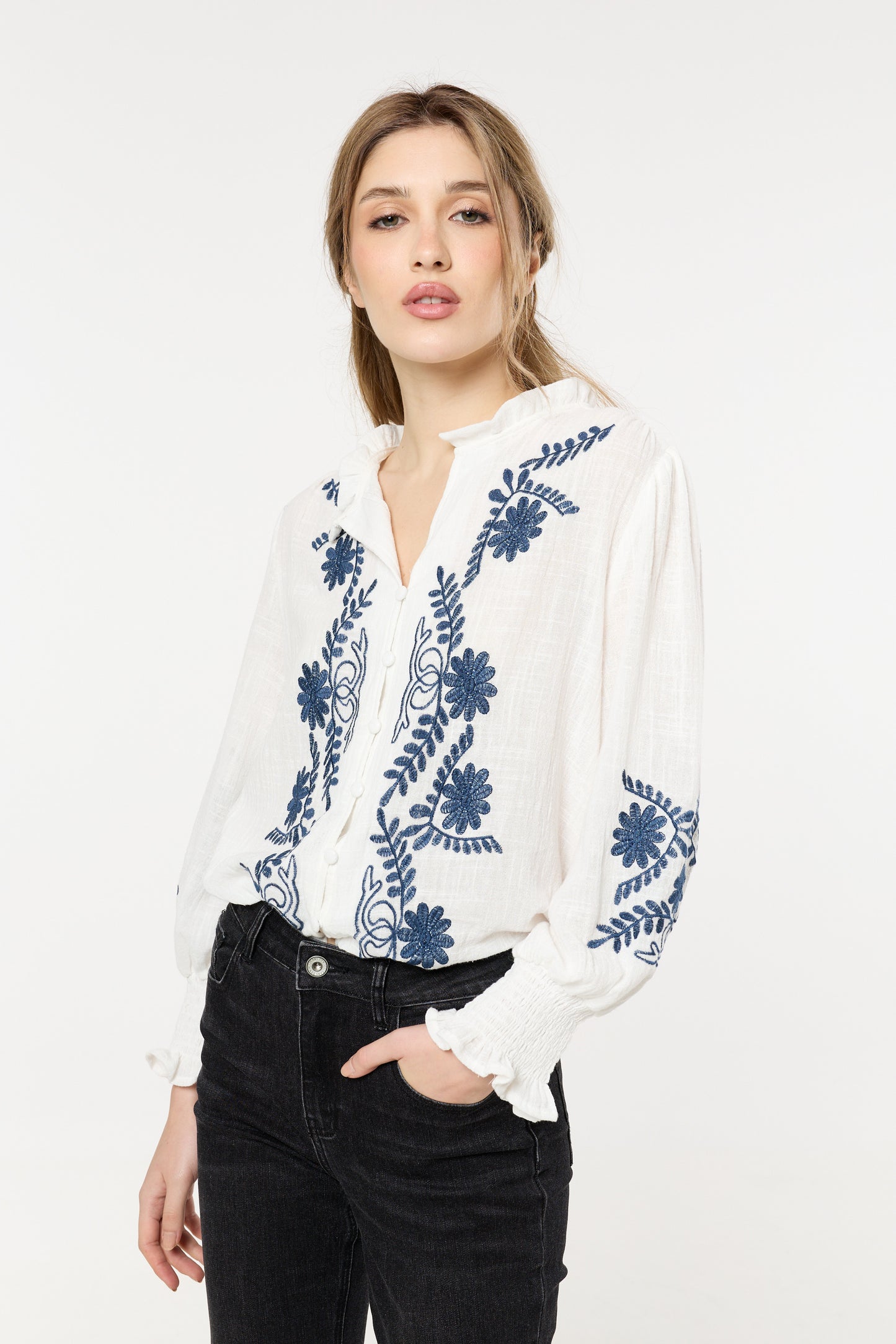 
                  
                    Cream Embroidered Cotton Boho Blouse
                  
                