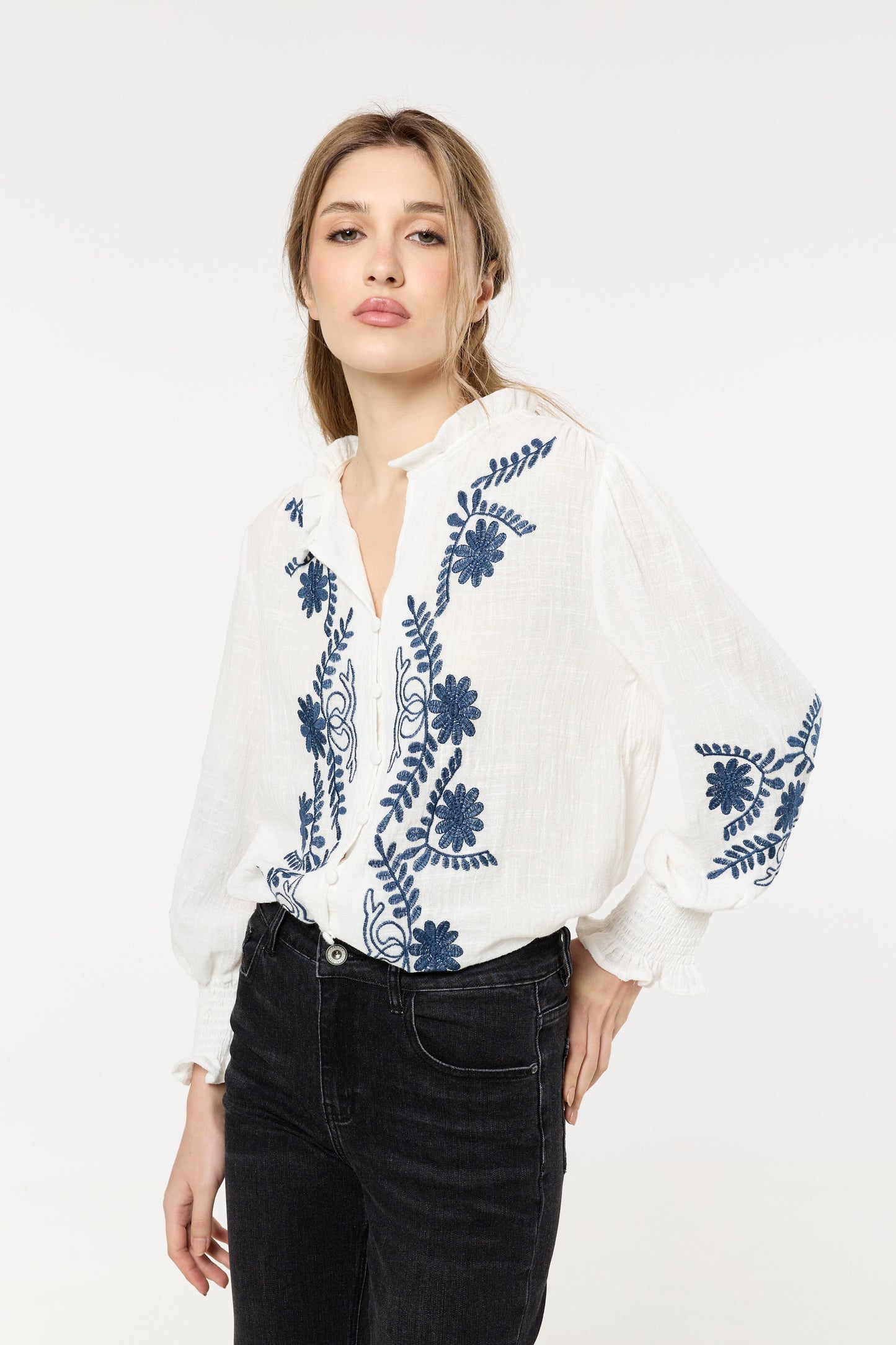 
                  
                    Cream Embroidered Cotton Boho Blouse
                  
                