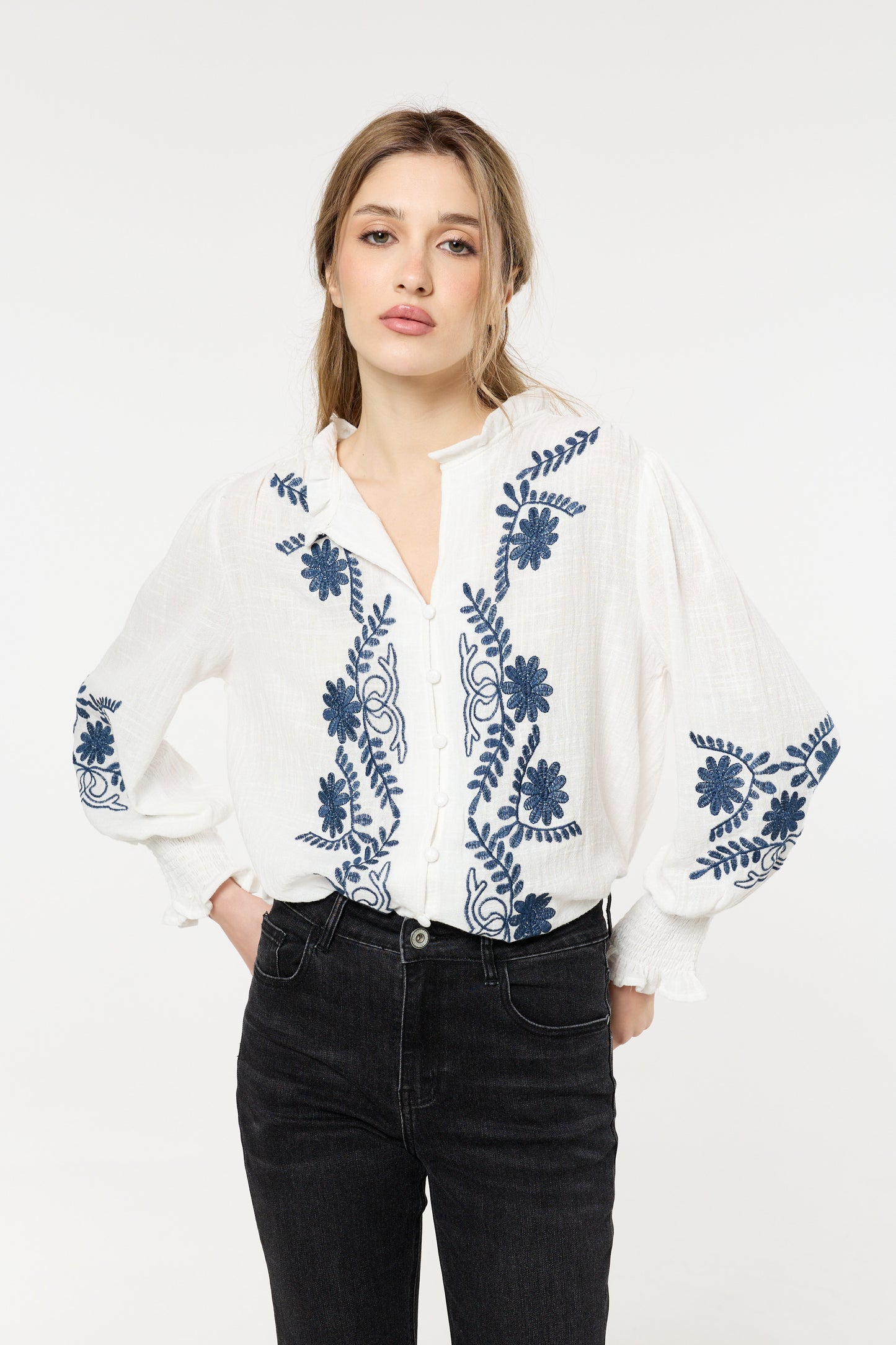 
                  
                    Cream Embroidered Cotton Boho Blouse
                  
                