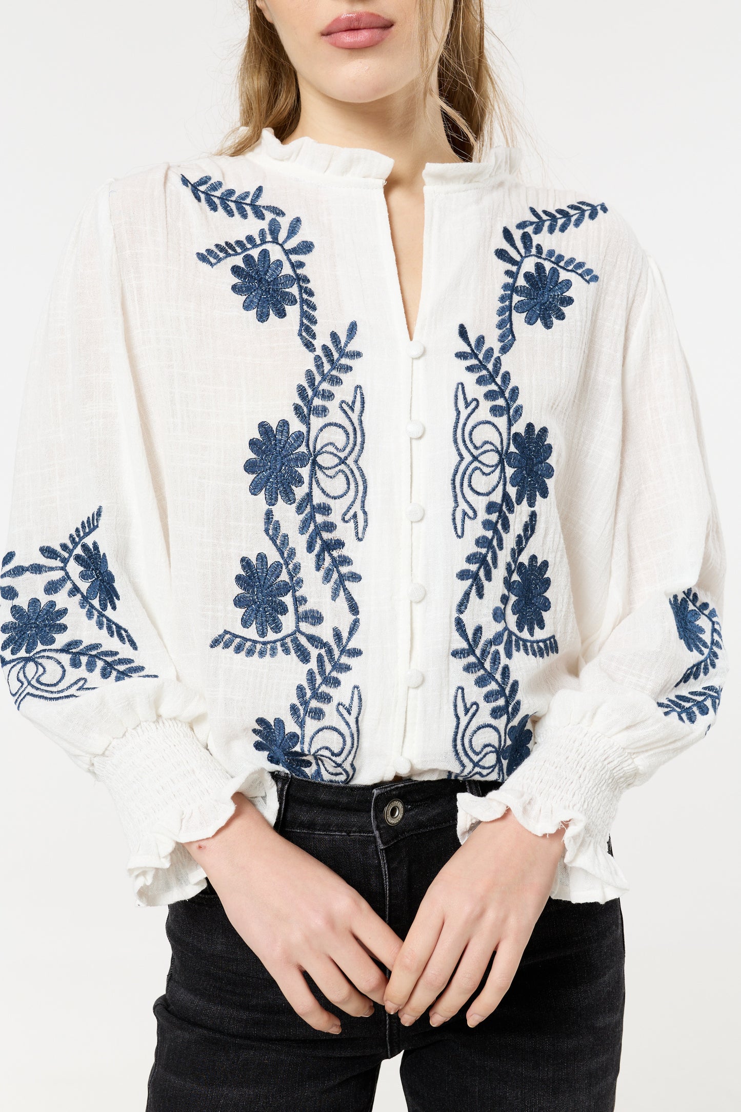 
                  
                    Cream Embroidered Cotton Boho Blouse
                  
                