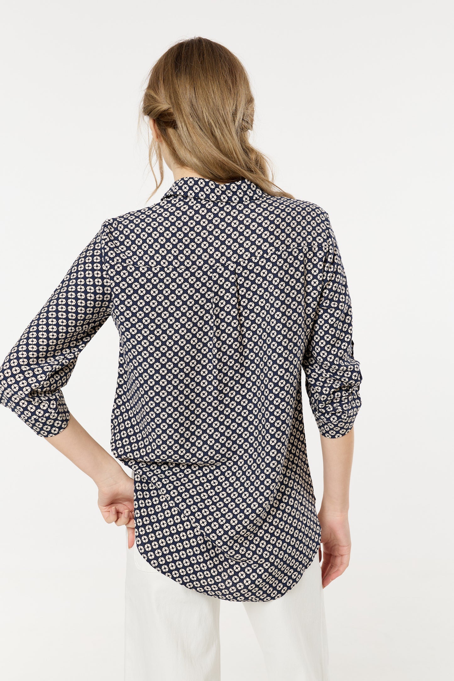 
                  
                    Navy Geometric Print Button-Down Shirt
                  
                