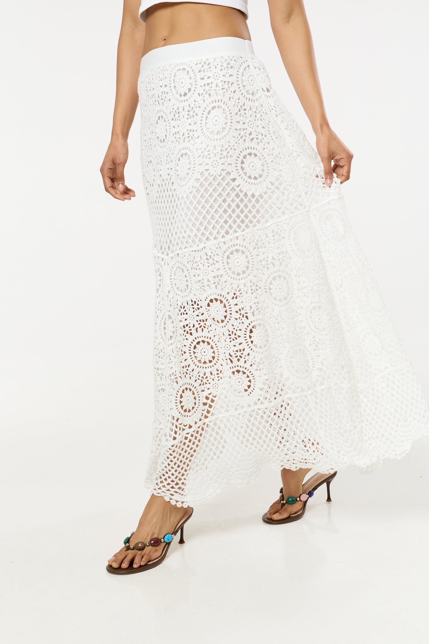 
                  
                    Cream Crochet Knit Midi Skirt
                  
                
