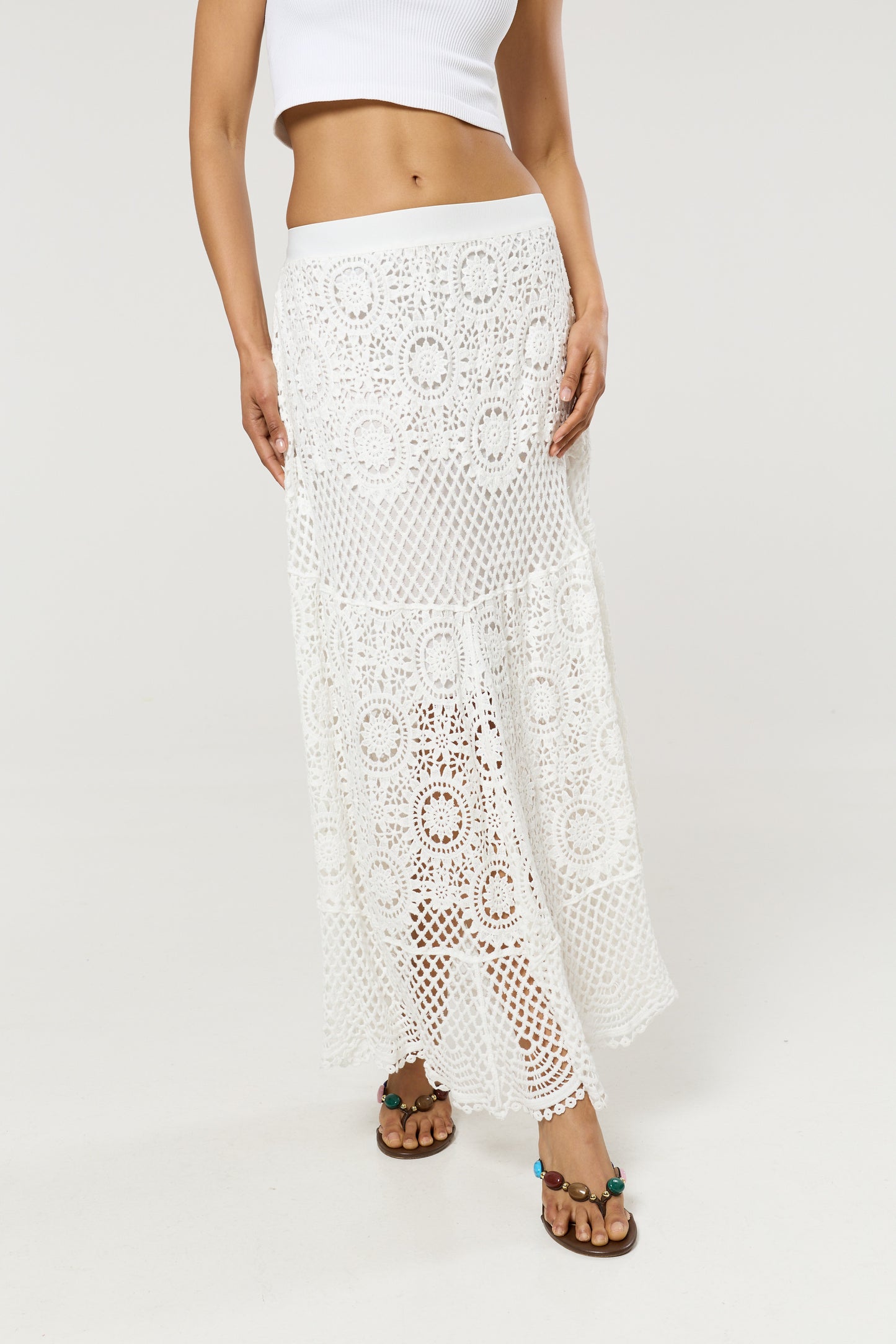 
                  
                    Cream Crochet Knit Midi Skirt
                  
                