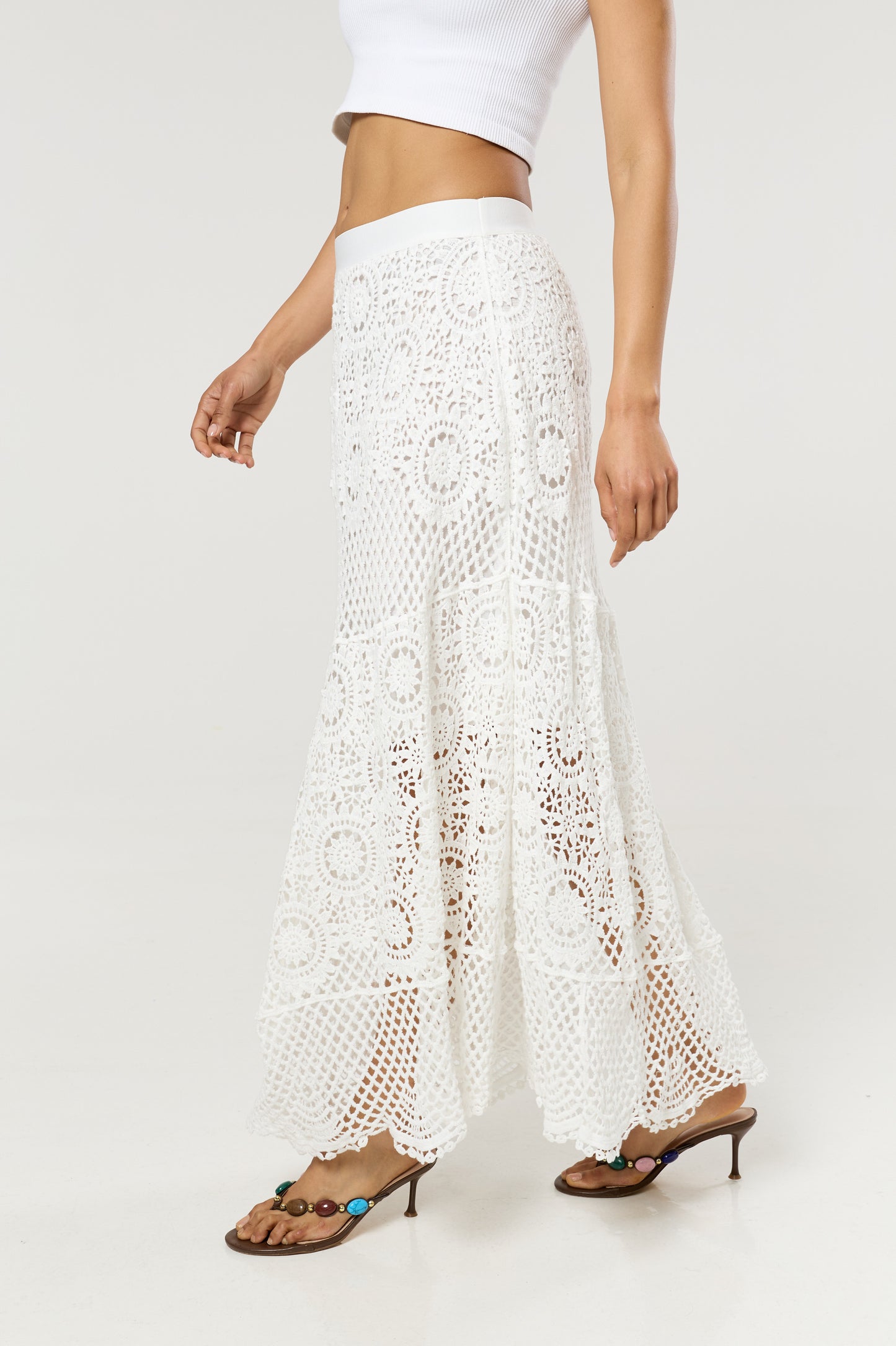 
                  
                    Cream Crochet Knit Midi Skirt
                  
                