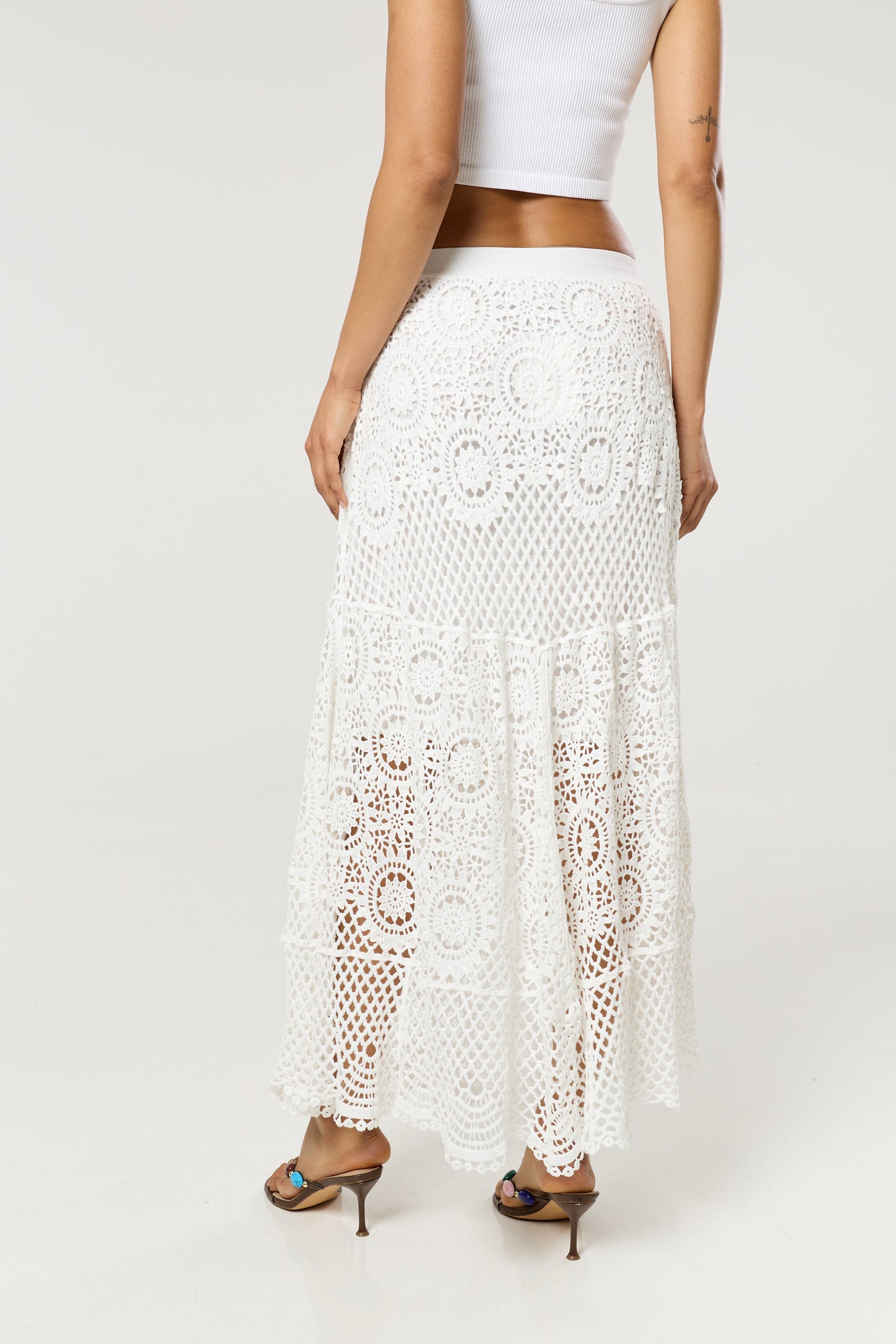 
                  
                    Cream Crochet Knit Midi Skirt
                  
                