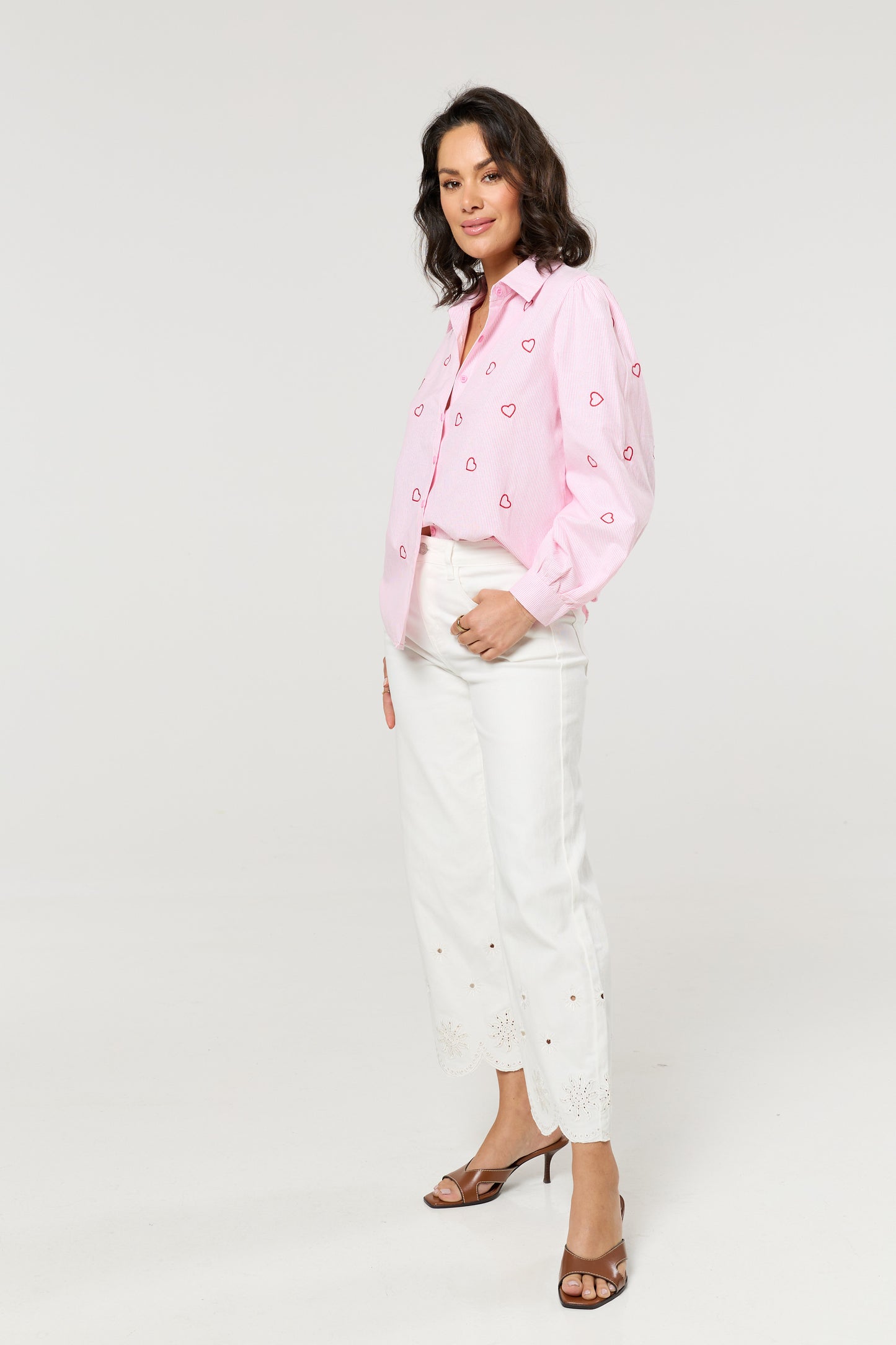 
                  
                    Pink Heart Embroidered Stripe Shirt
                  
                