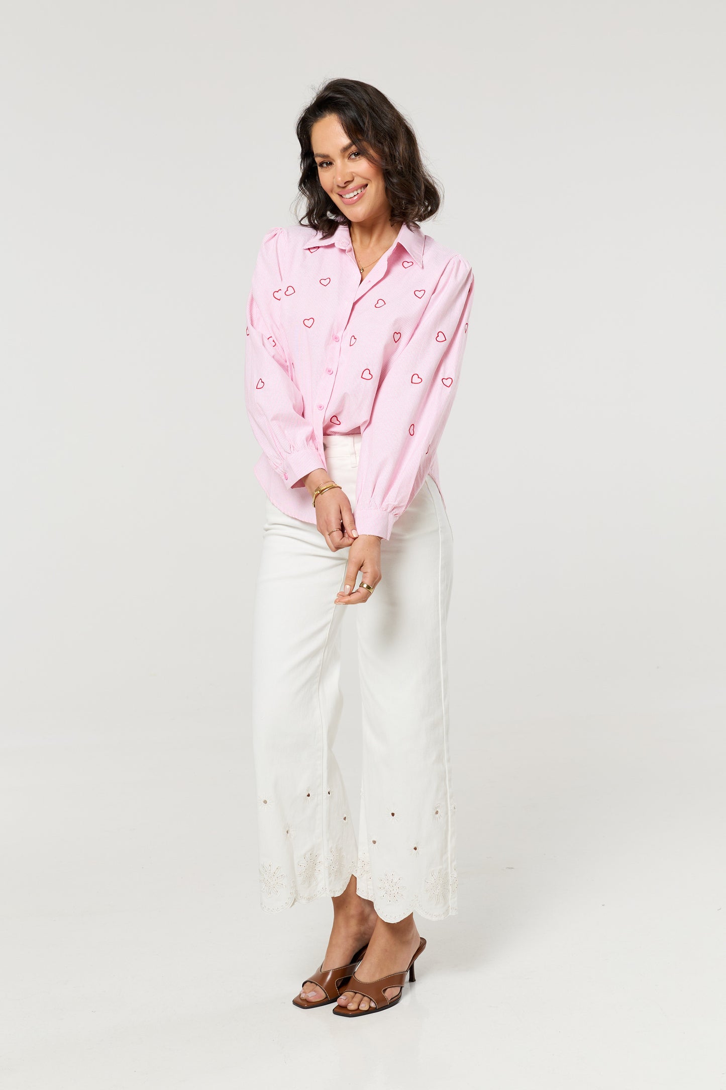 
                  
                    Pink Heart Embroidered Stripe Shirt
                  
                