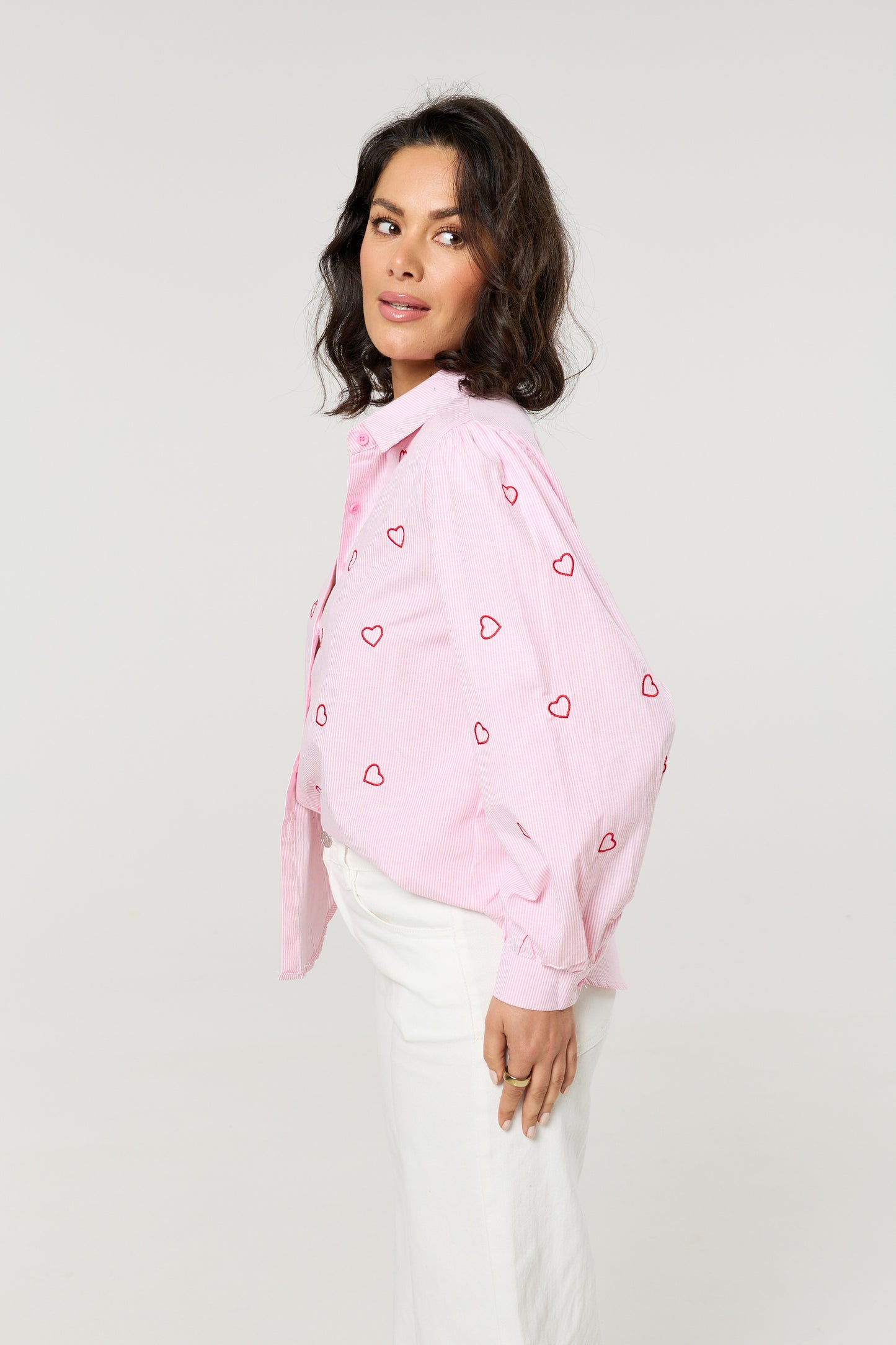 
                  
                    Pink Heart Embroidered Stripe Shirt
                  
                