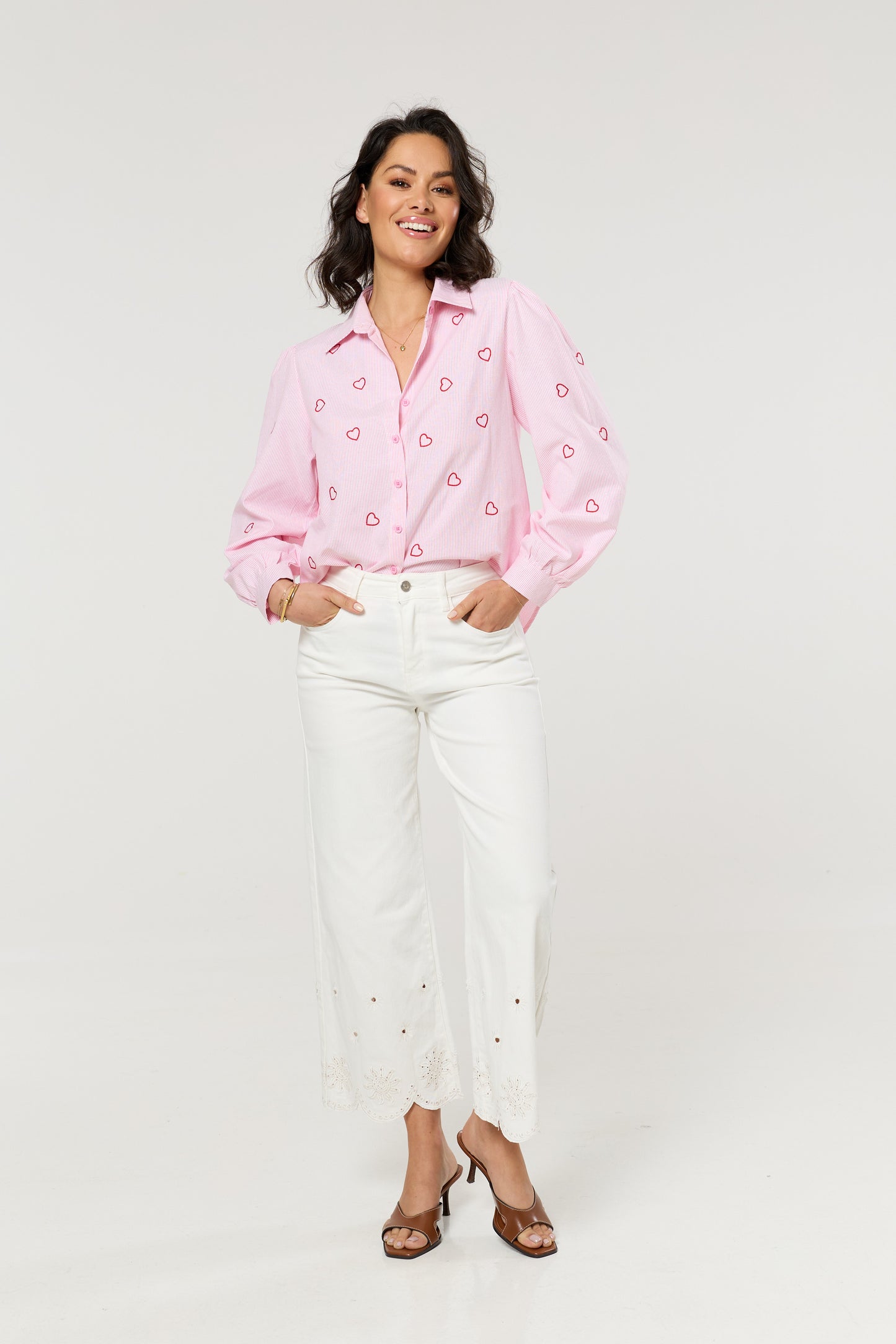
                  
                    Pink Heart Embroidered Stripe Shirt
                  
                