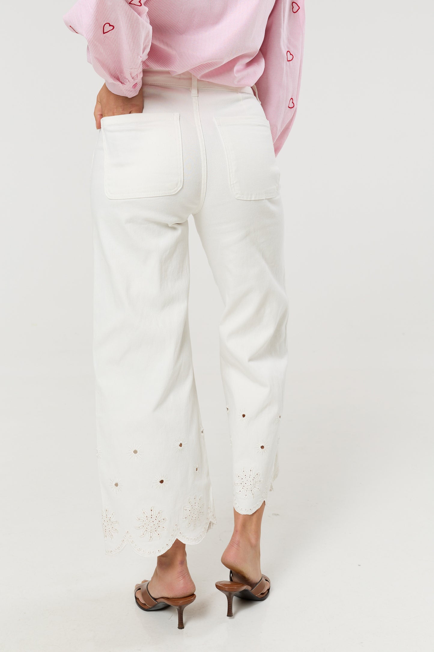 
                  
                    White Scalloped Broderie Cropped Trousers
                  
                