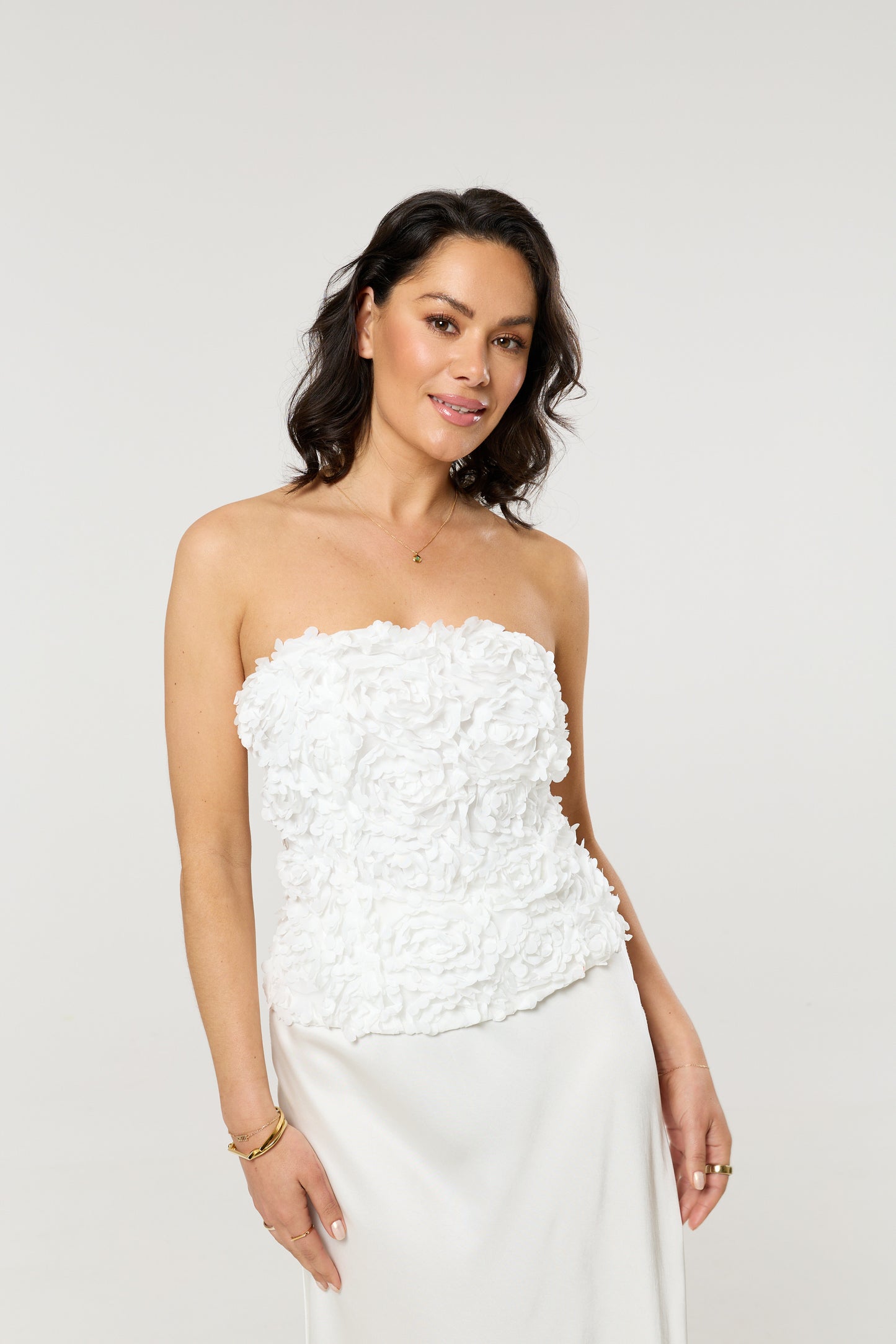 
                  
                    White Floral Applique Bandeau Top
                  
                