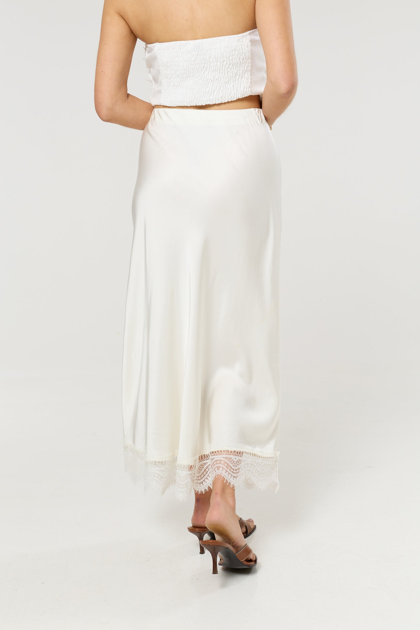 
                  
                    Cream Lace Trim Satin Maxi Skirt
                  
                