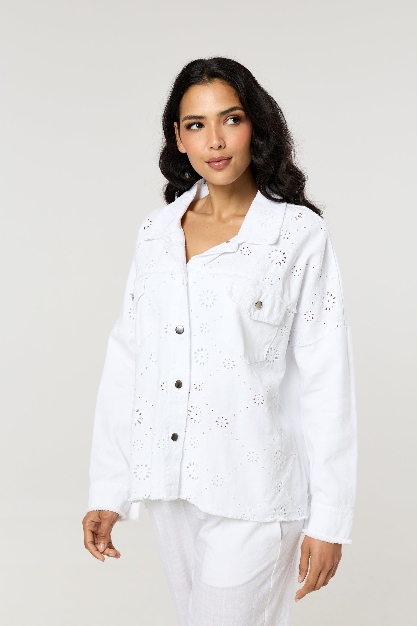 
                  
                    White Broderie Anglaise Denim Shirt
                  
                