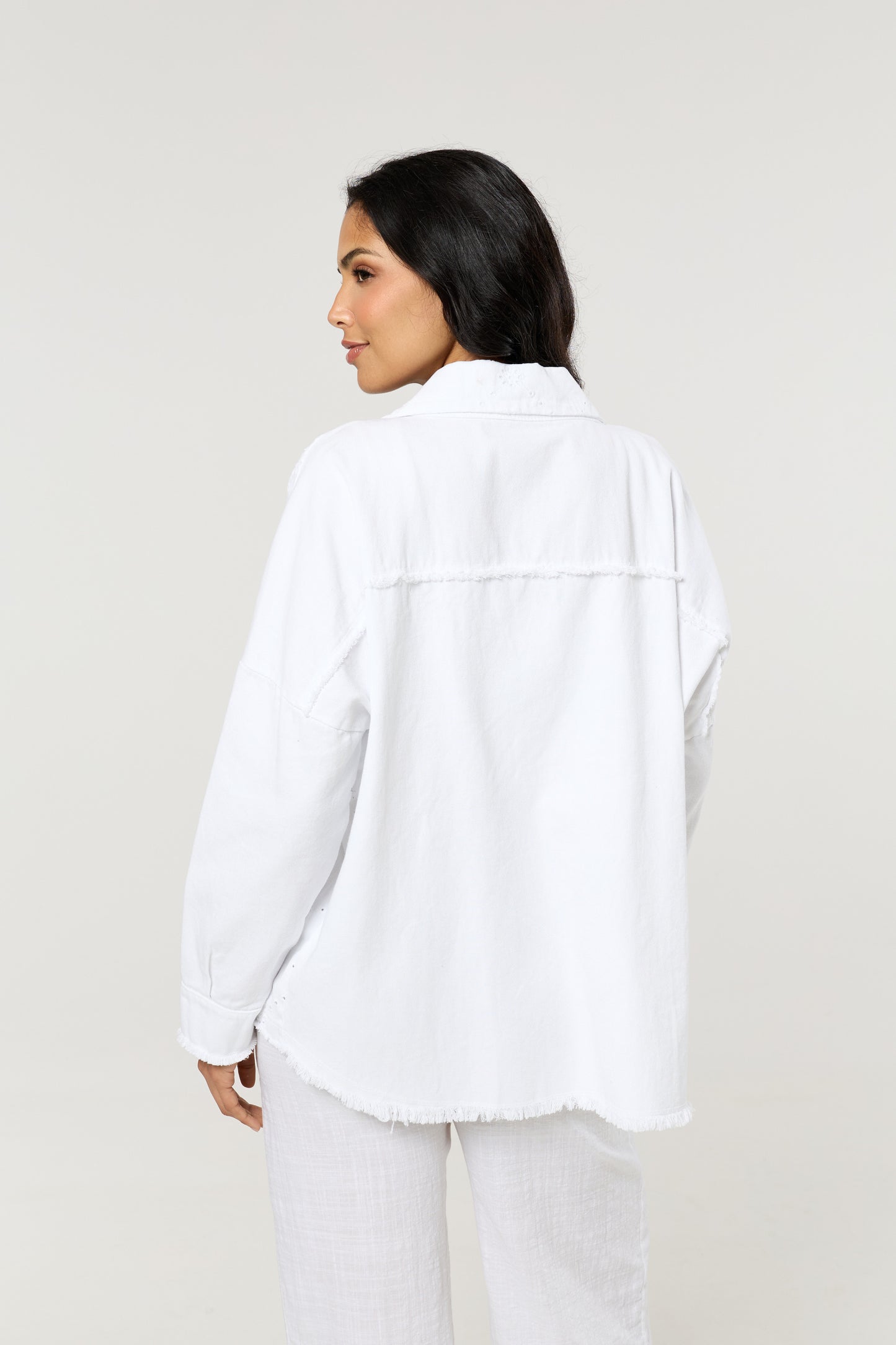 
                  
                    White Broderie Anglaise Denim Shirt
                  
                
