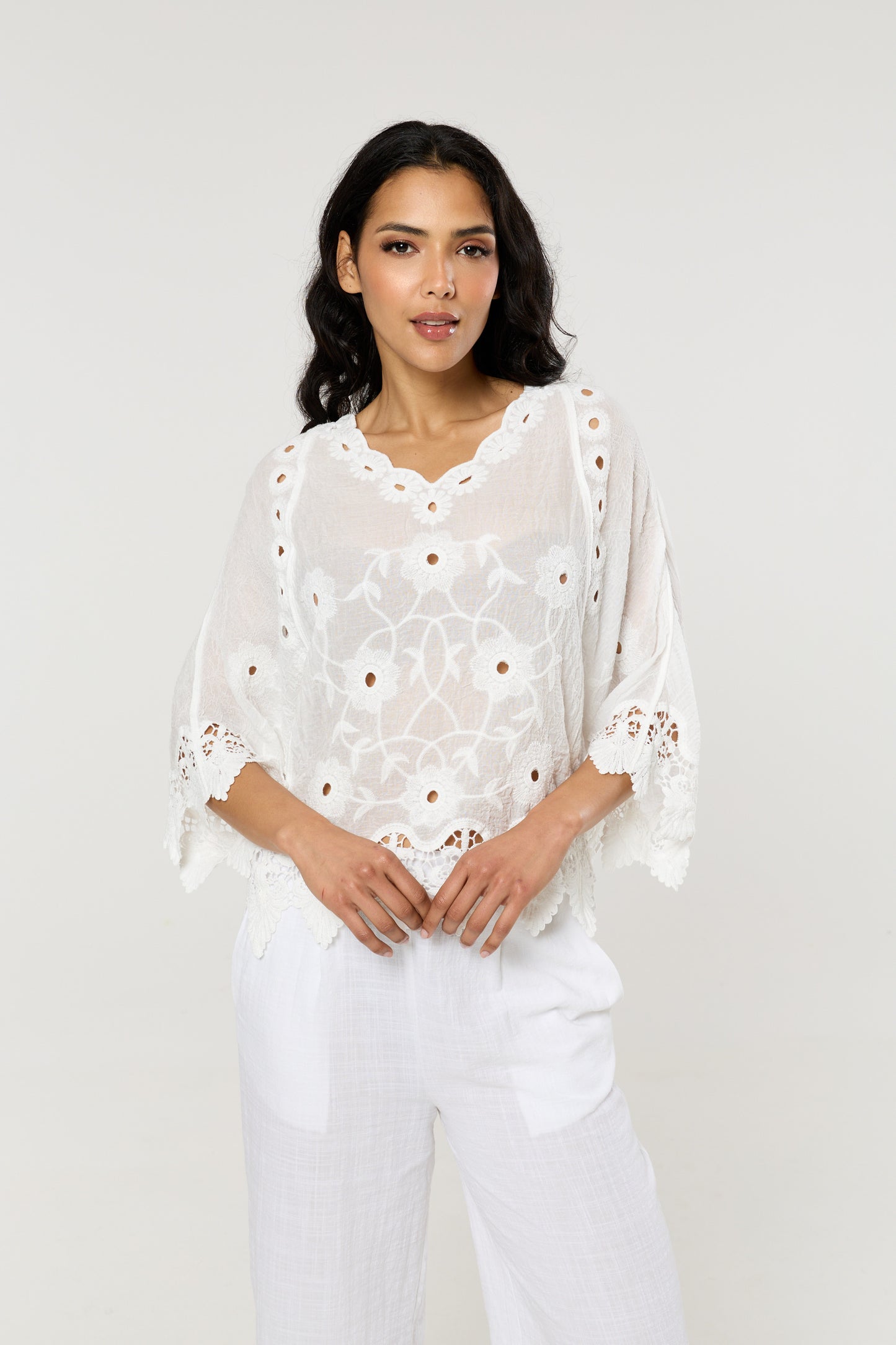 
                  
                    White Floral Lace Cotton Boho Blouse
                  
                