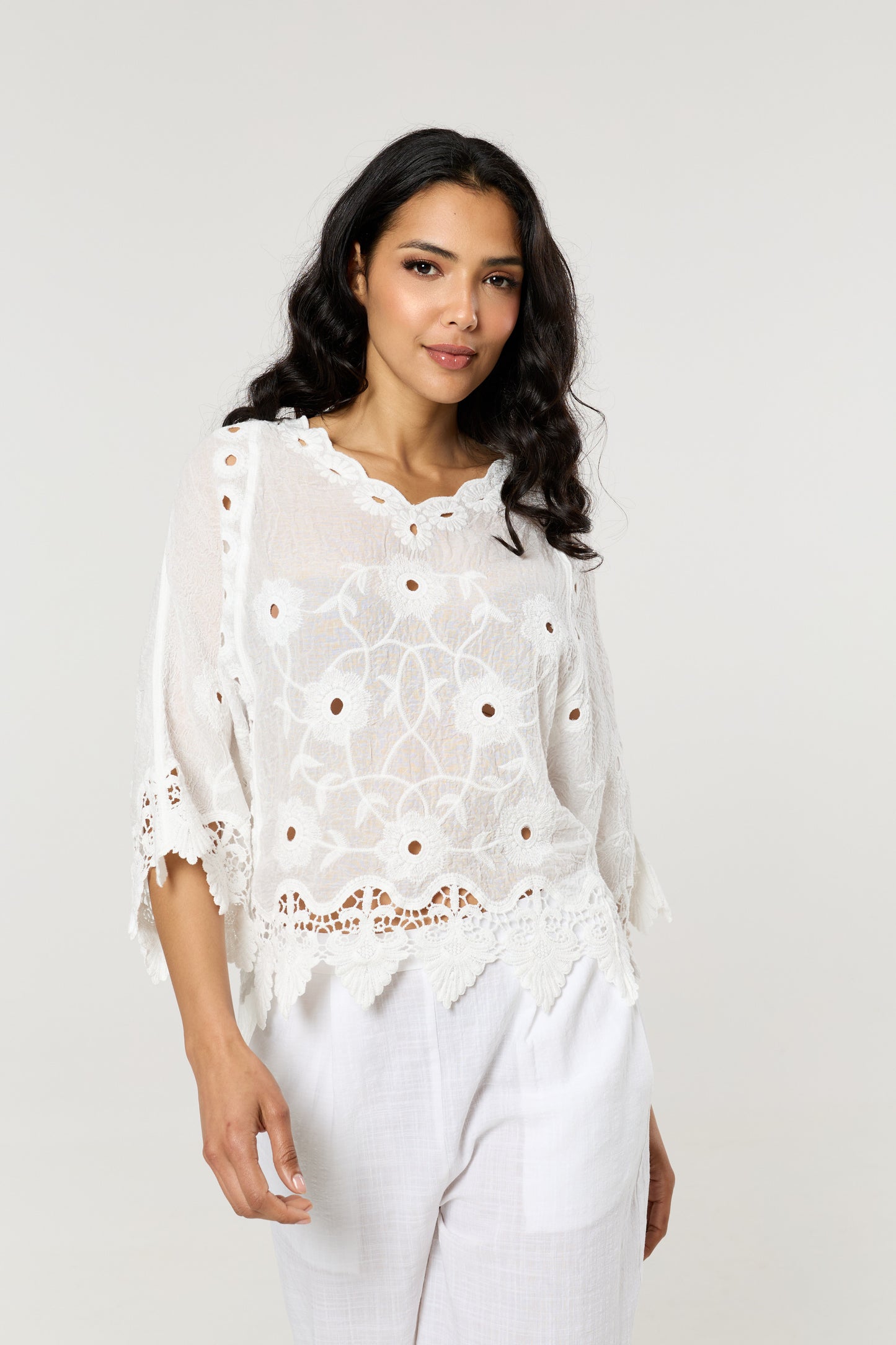 
                  
                    White Floral Lace Cotton Boho Blouse
                  
                