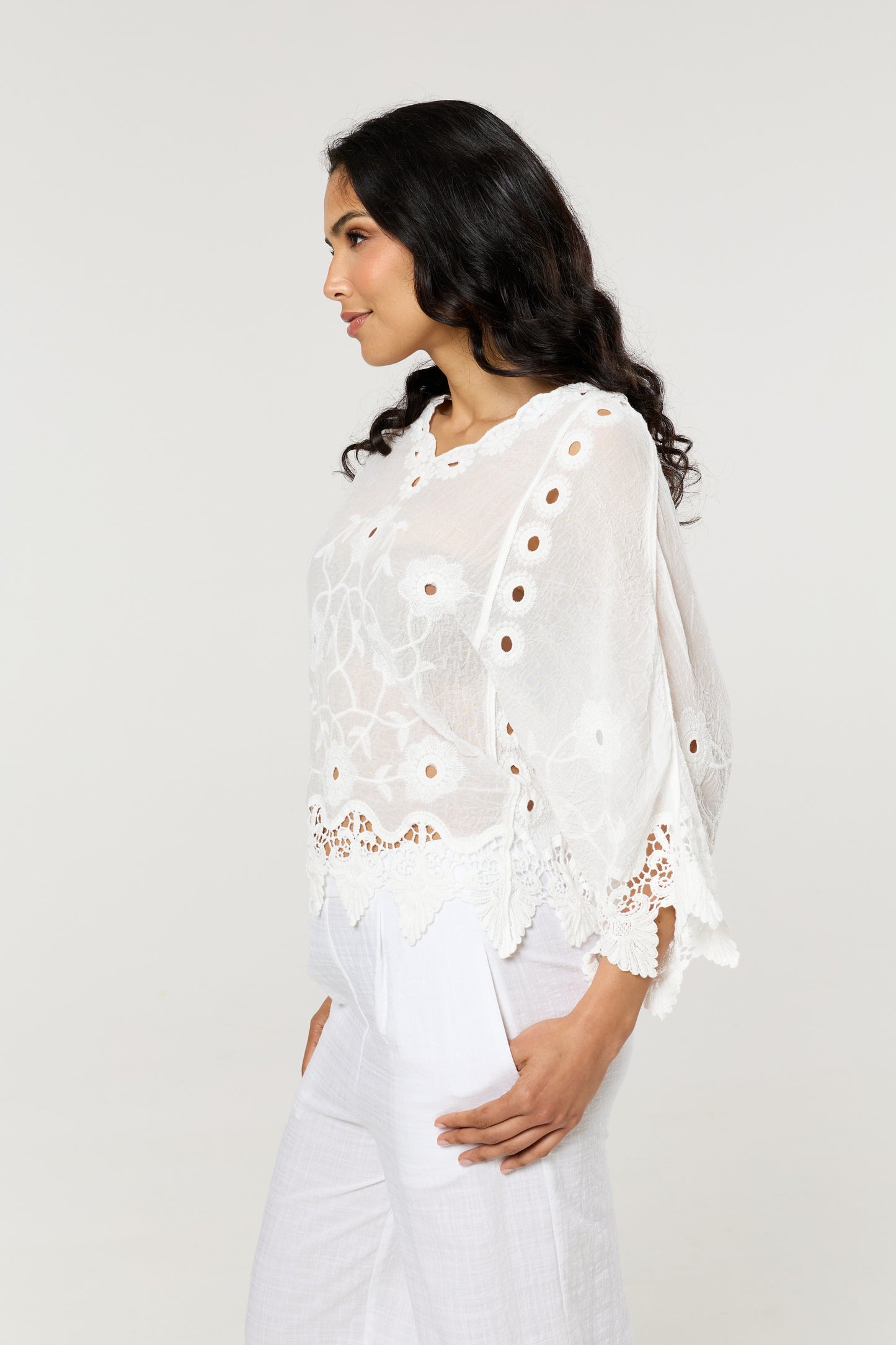 
                  
                    White Floral Lace Cotton Boho Blouse
                  
                