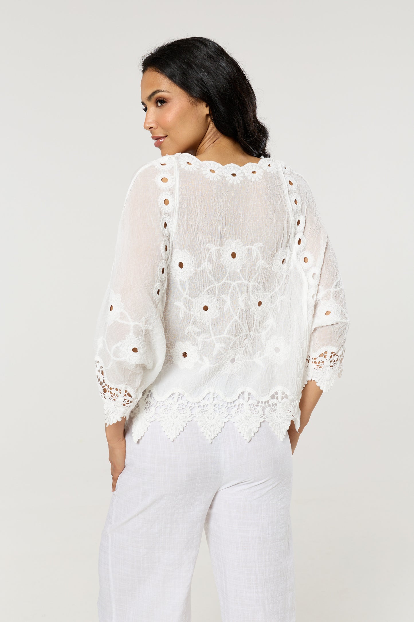 
                  
                    White Floral Lace Cotton Boho Blouse
                  
                