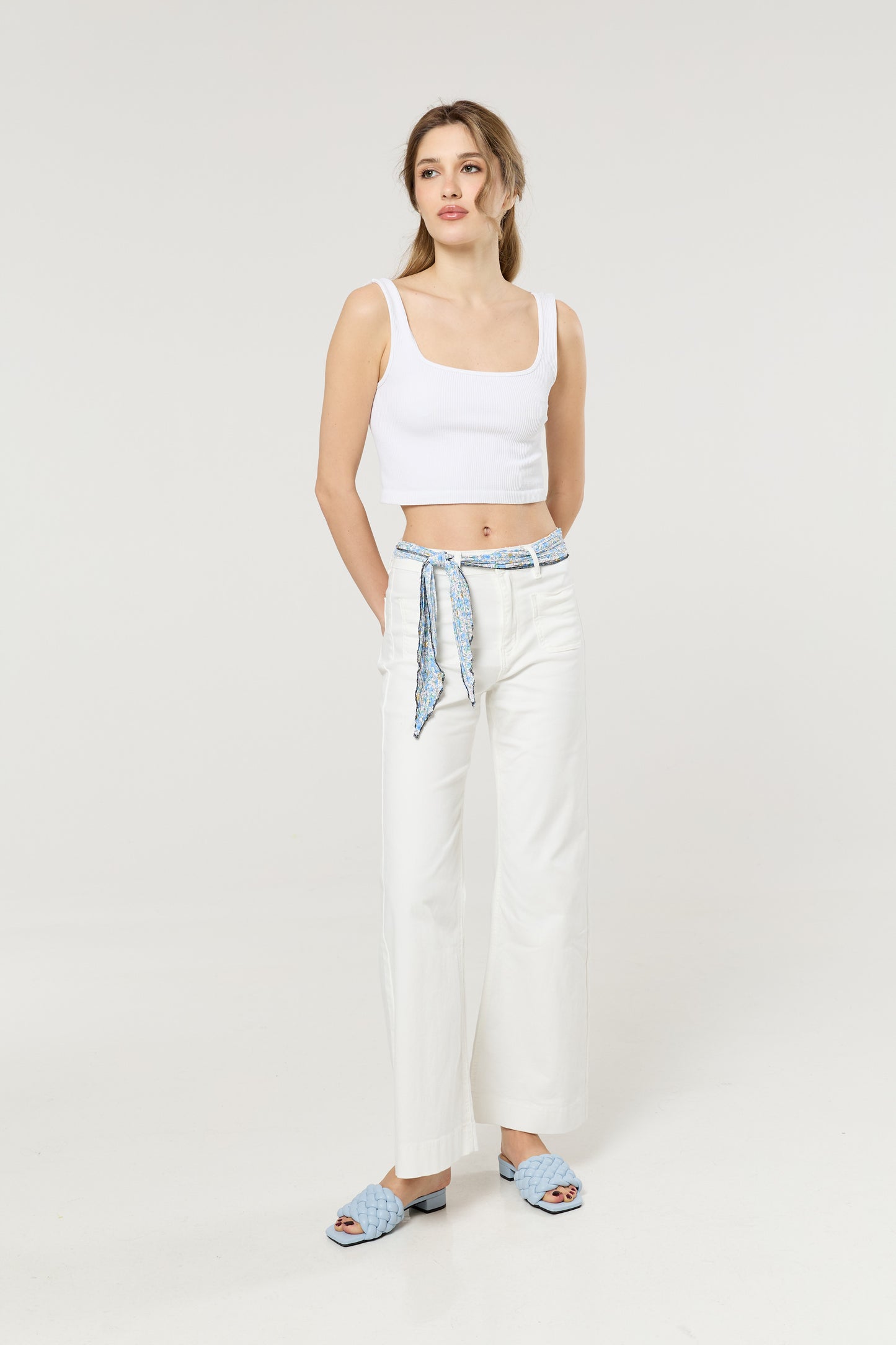
                  
                    White Scarf Belt Wide Leg Jeans
                  
                