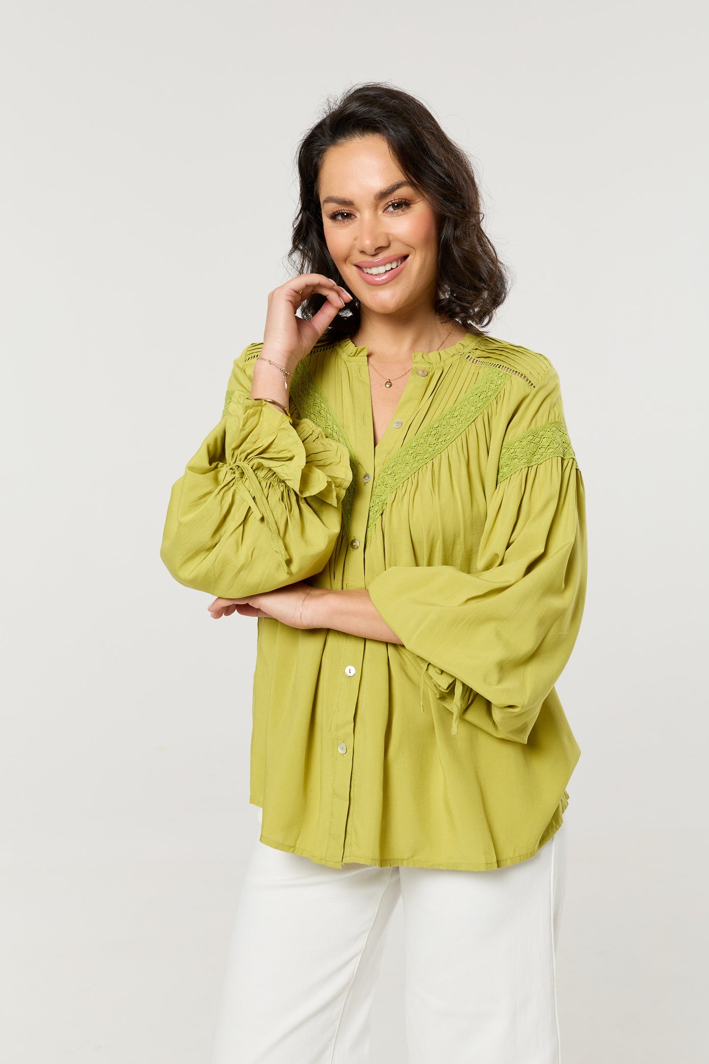 
                  
                    Lime Green Lace Detail Shirt
                  
                