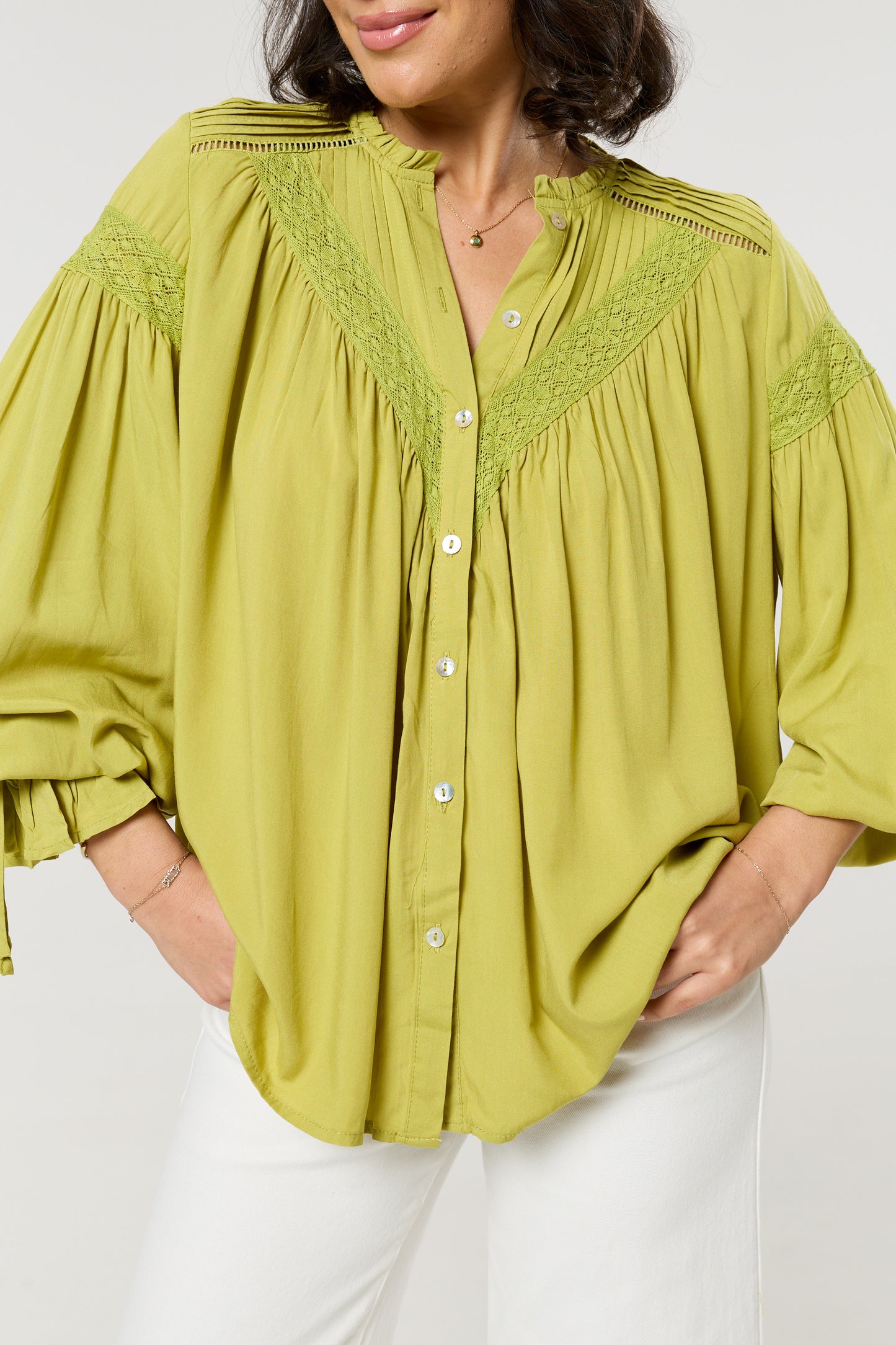 
                  
                    Lime Green Lace Detail Shirt
                  
                
