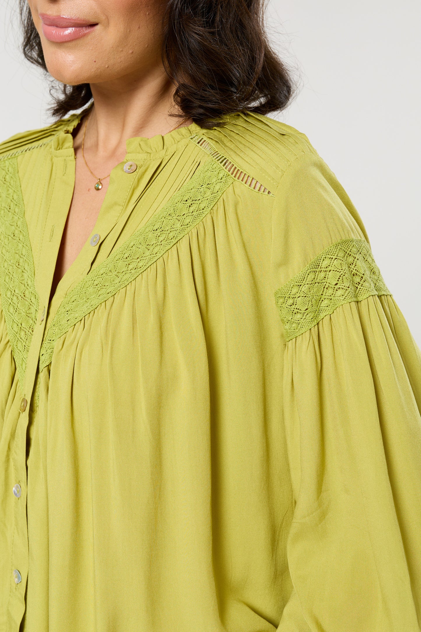 
                  
                    Lime Green Lace Detail Shirt
                  
                
