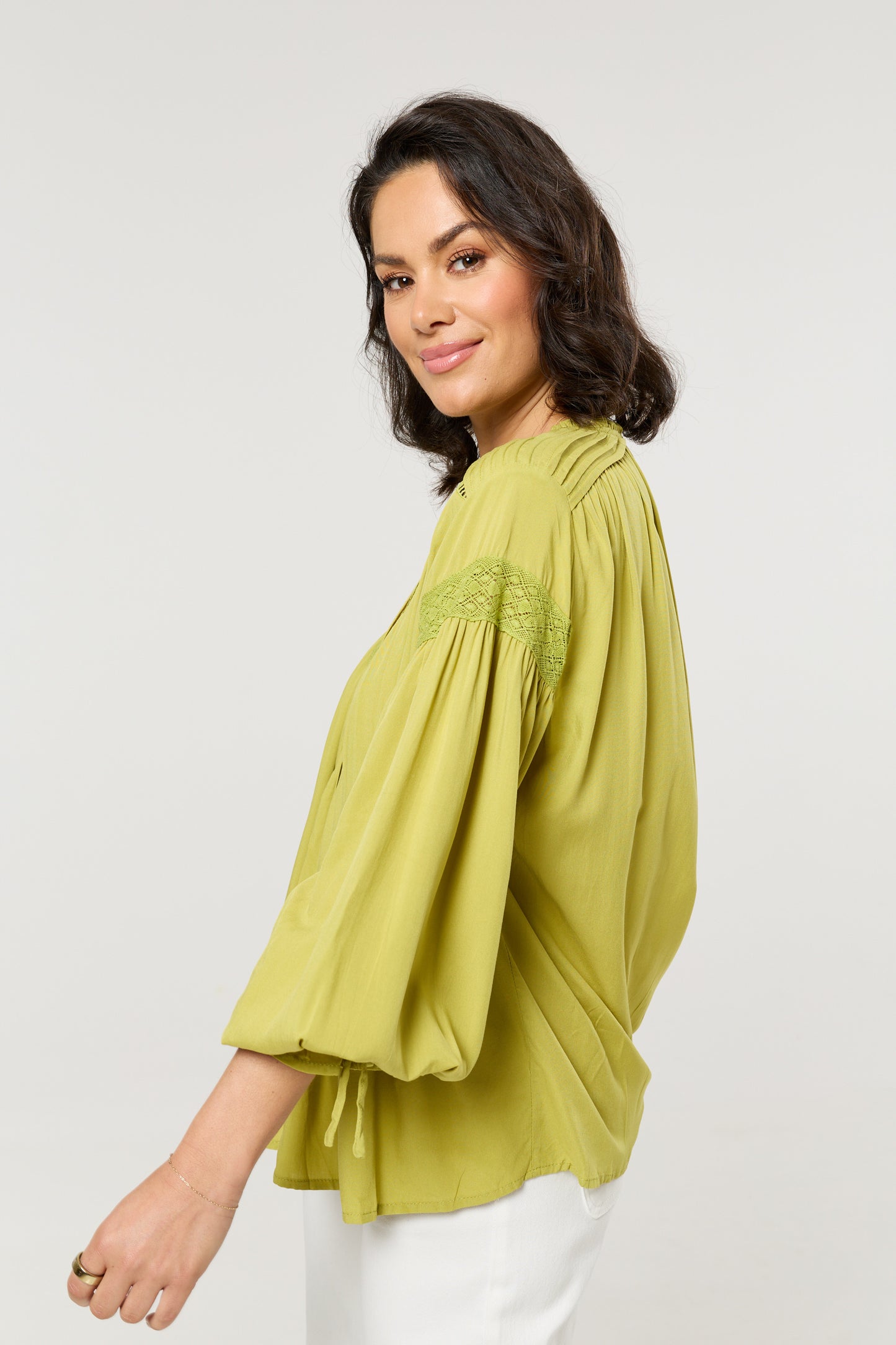 
                  
                    Lime Green Lace Detail Shirt
                  
                