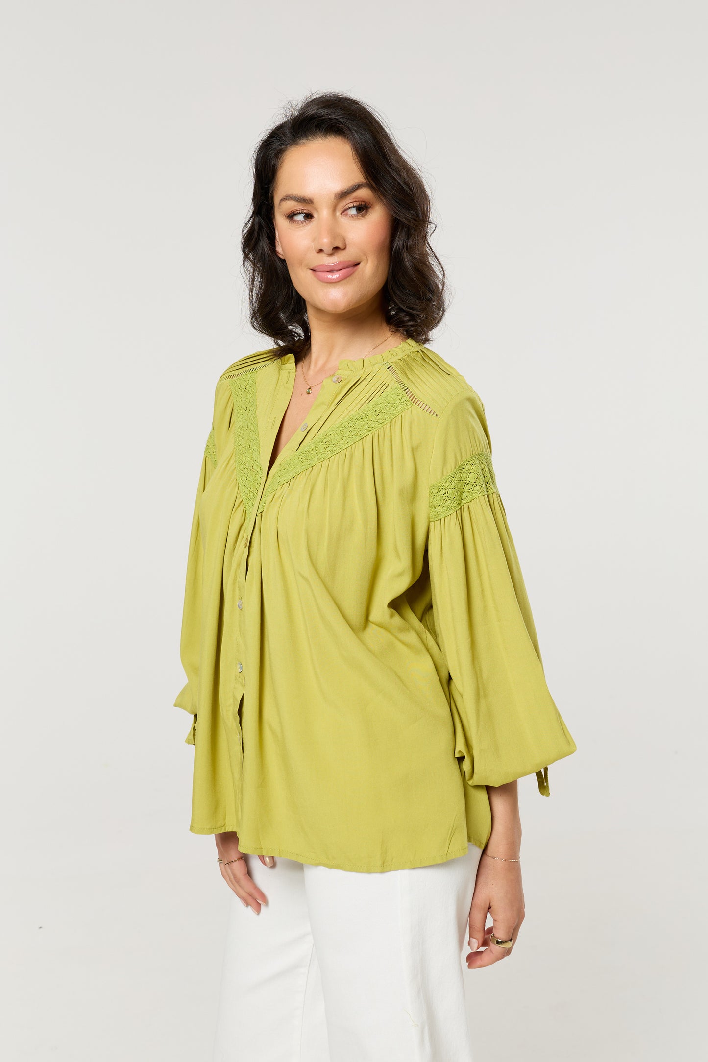 
                  
                    Lime Green Lace Detail Shirt
                  
                