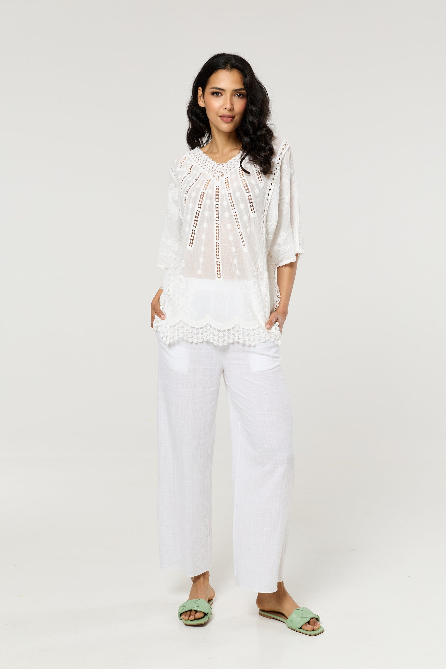 
                  
                    White Cotton Lace Detail Boho Blouse
                  
                