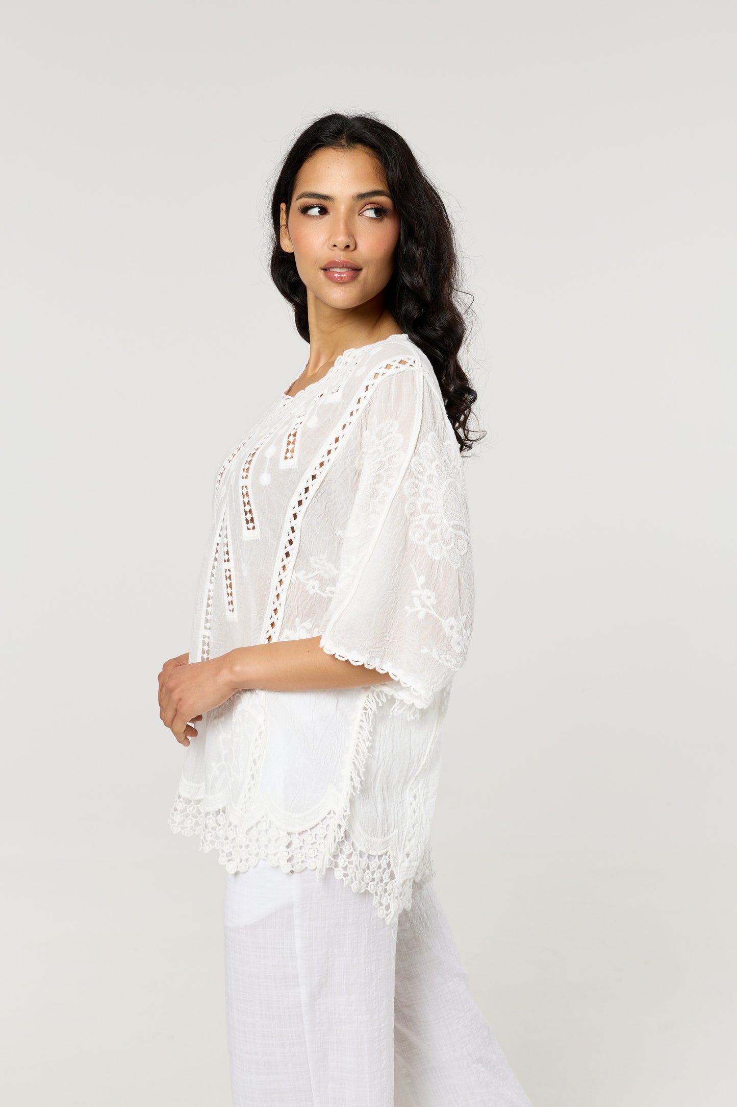 
                  
                    White Cotton Lace Detail Boho Blouse
                  
                