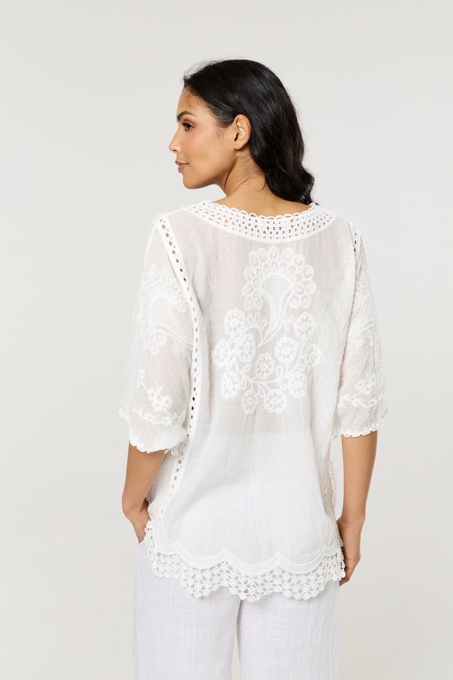 
                  
                    White Cotton Lace Detail Boho Blouse
                  
                
