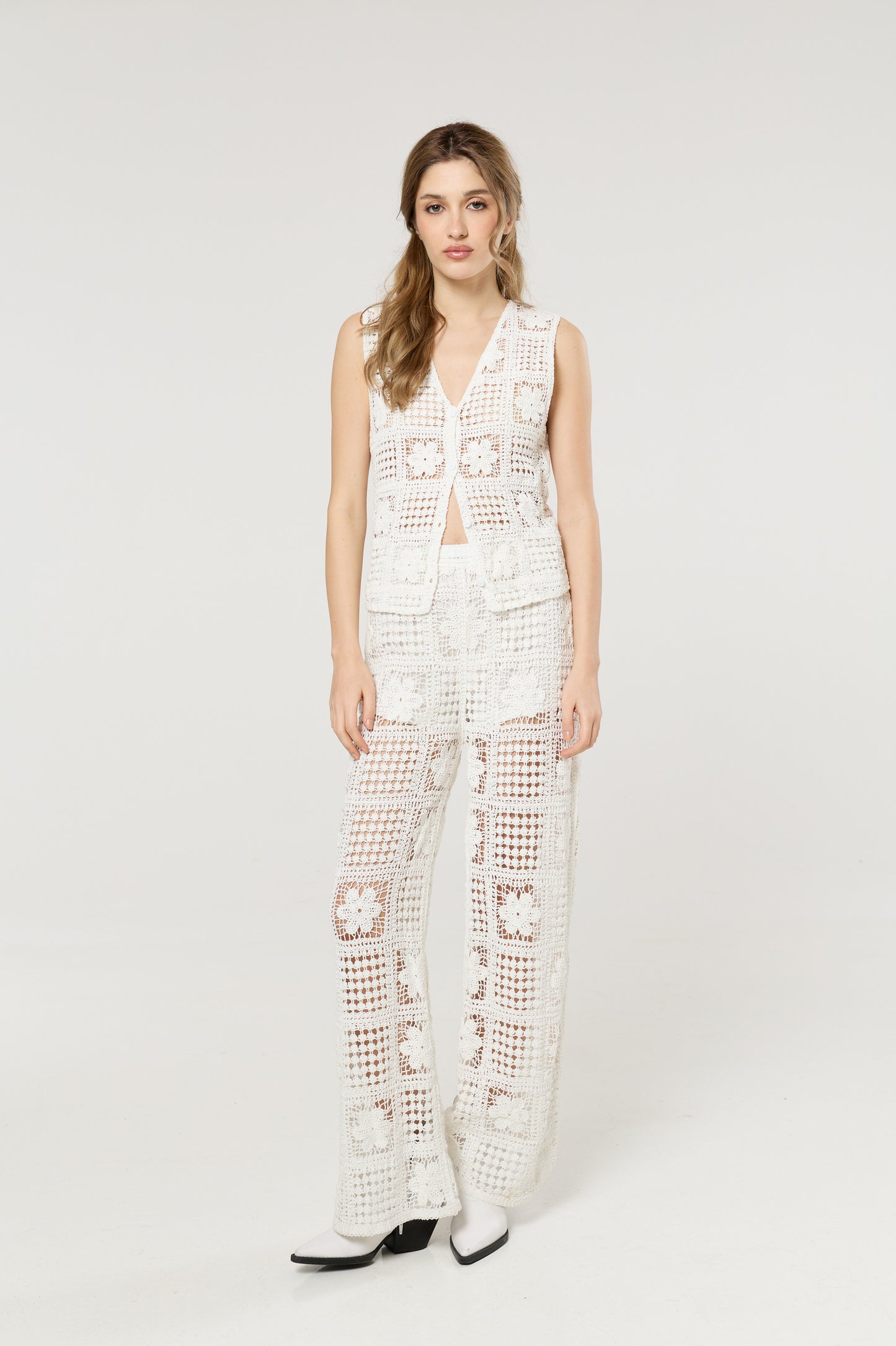 
                  
                    Cream Crochet Knit Button Front Vest Top
                  
                