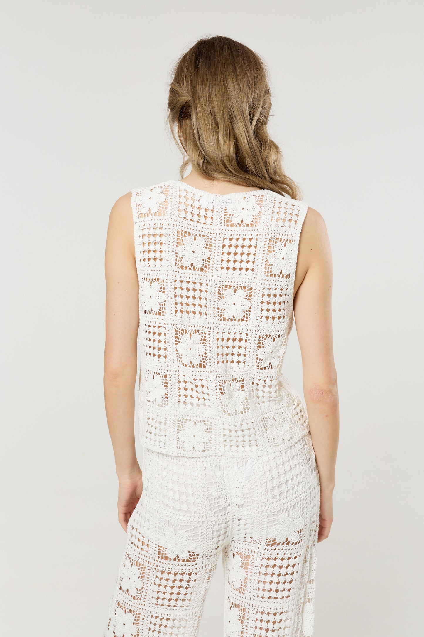 
                  
                    Cream Crochet Knit Button Front Vest Top
                  
                