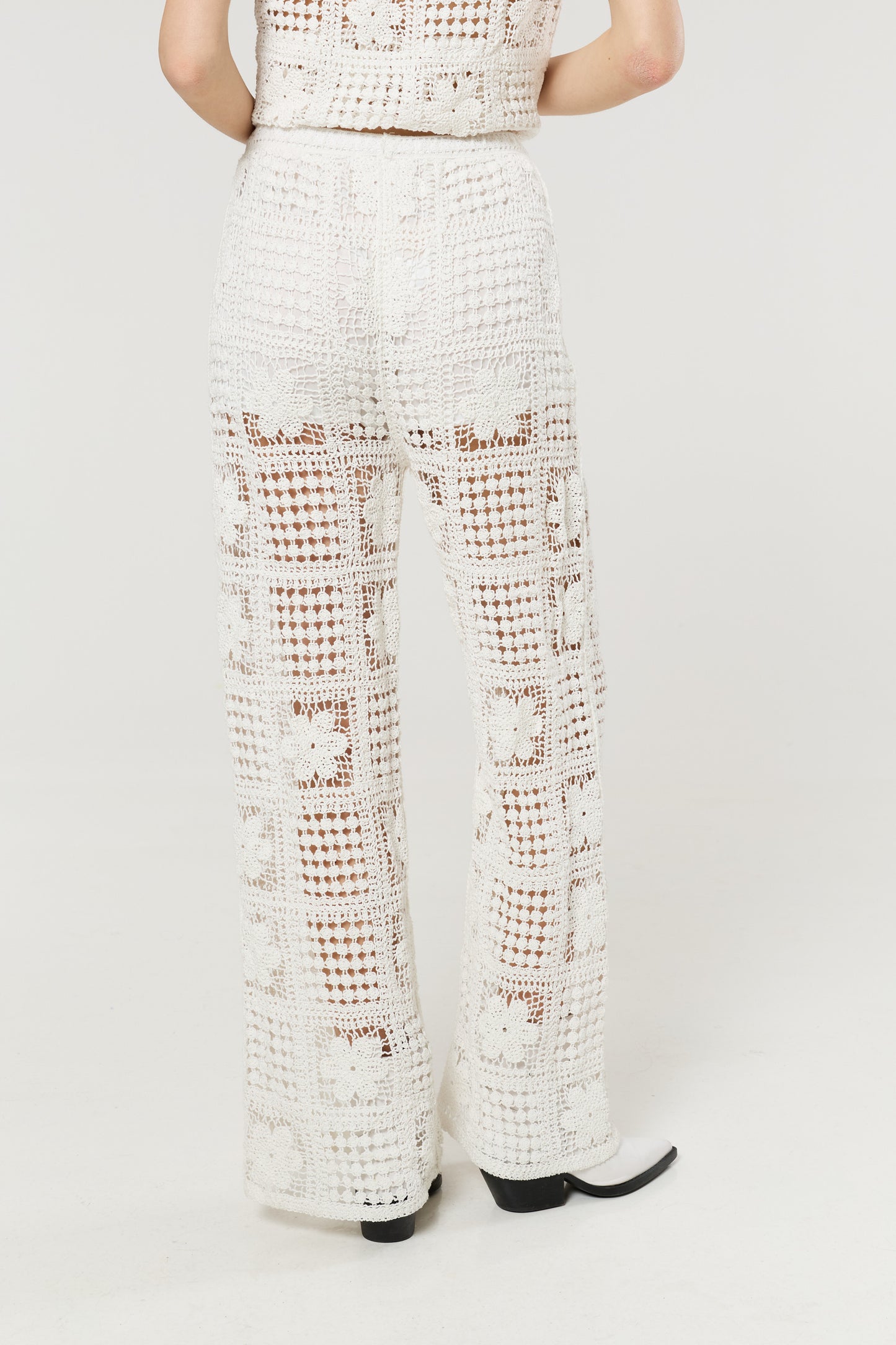 
                  
                    Cream Crochet Knit Wide Leg Trousers
                  
                